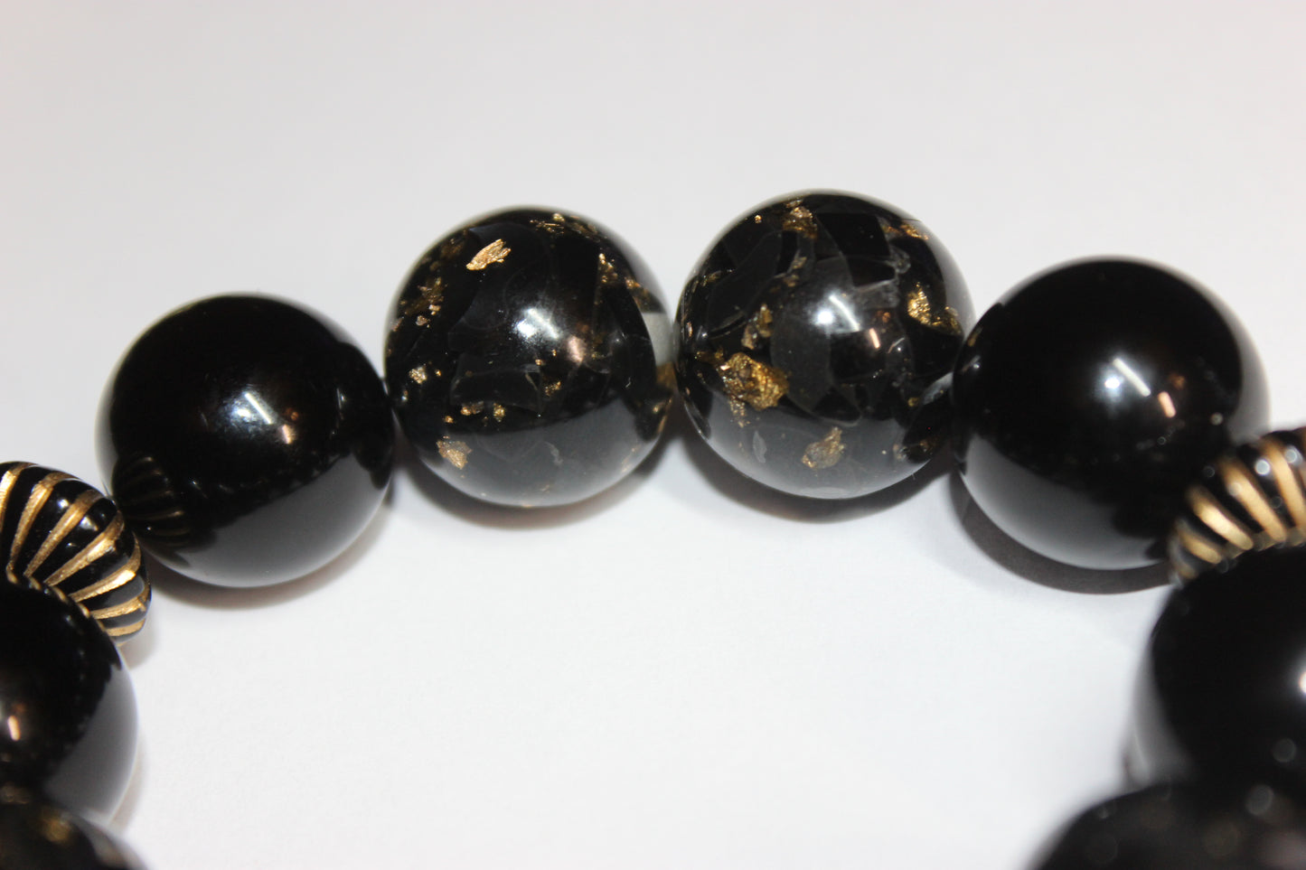 Large Black & Gold Speckled Beaded Bracelet