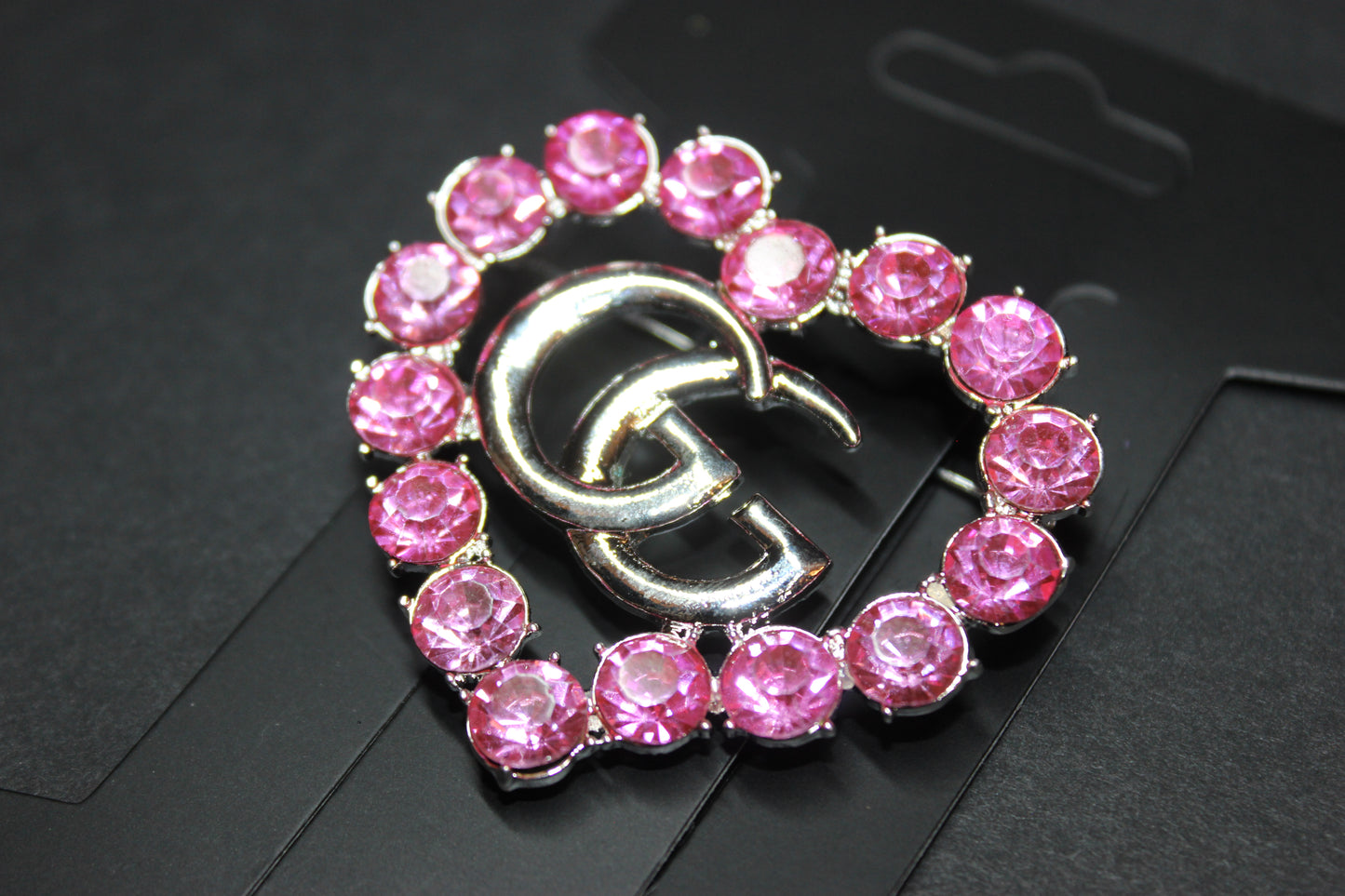 Pink & Silver Heart Rhinestone Brooch Pin