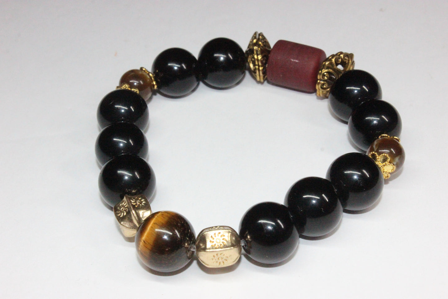 Black & Gold With Tiger Eye Gemstones Bracelet