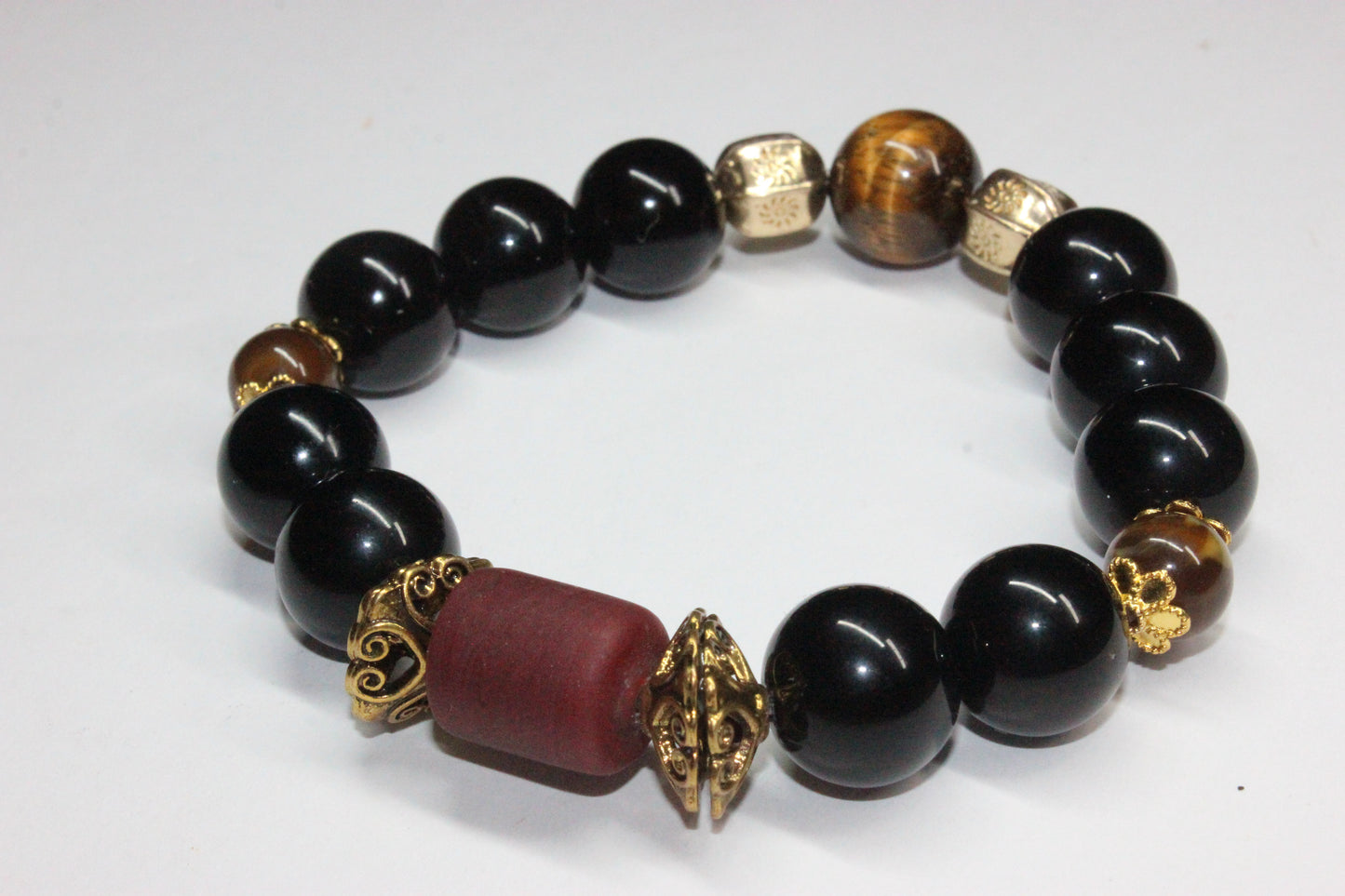 Black & Gold With Tiger Eye Gemstones Bracelet