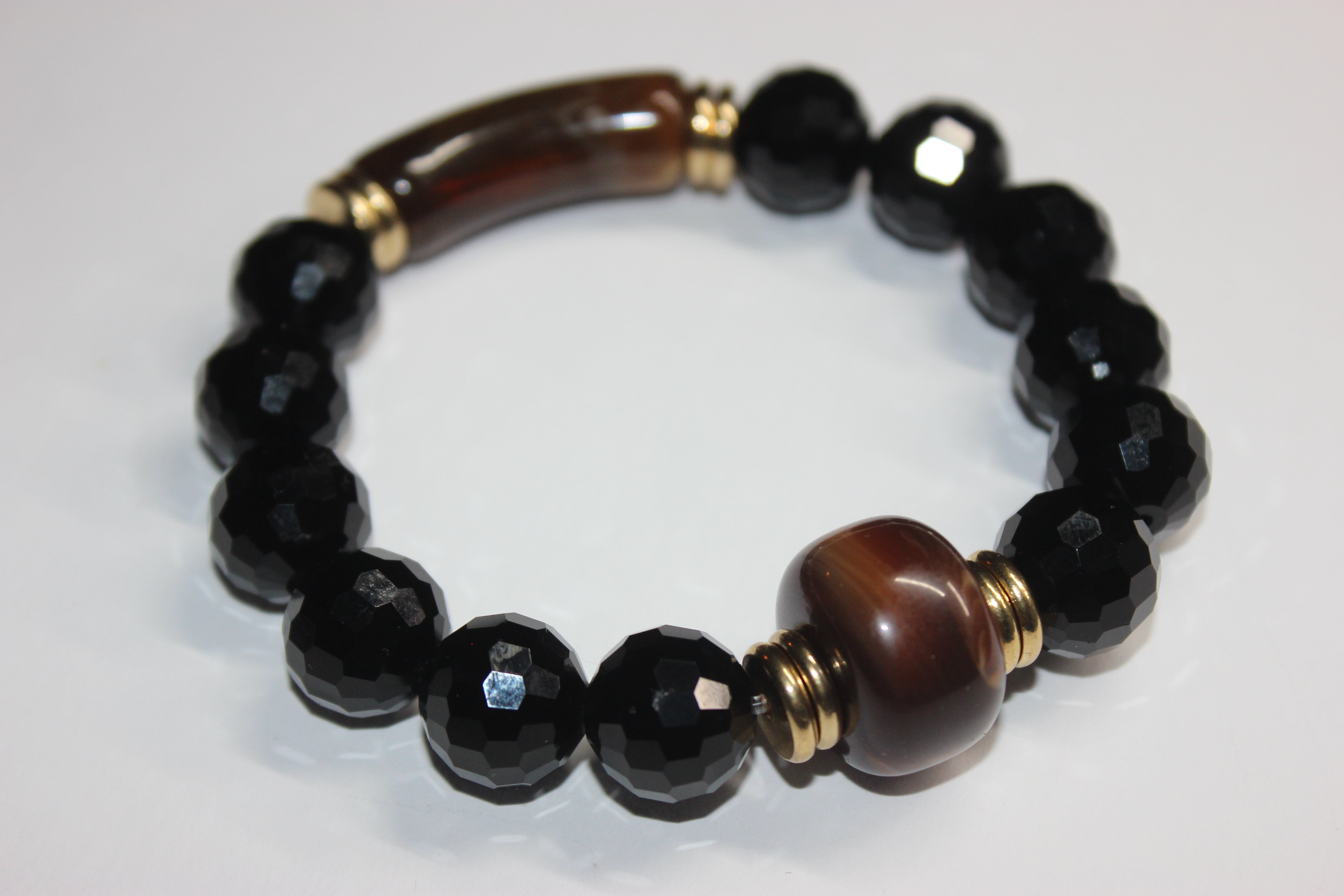 Brown Black & Gold Black Ice Beaded Bracelet
