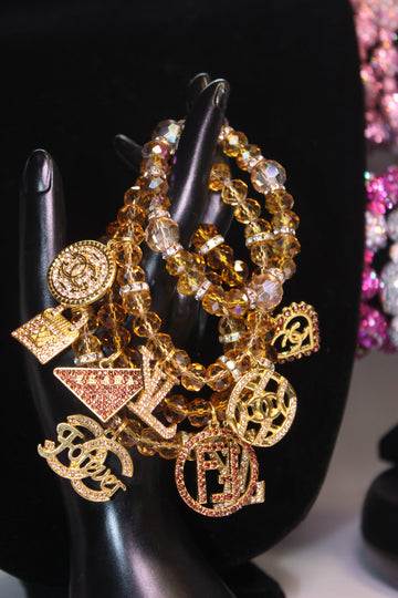4 Piece Topaz & Gold Crystal Charm Bracelet Set