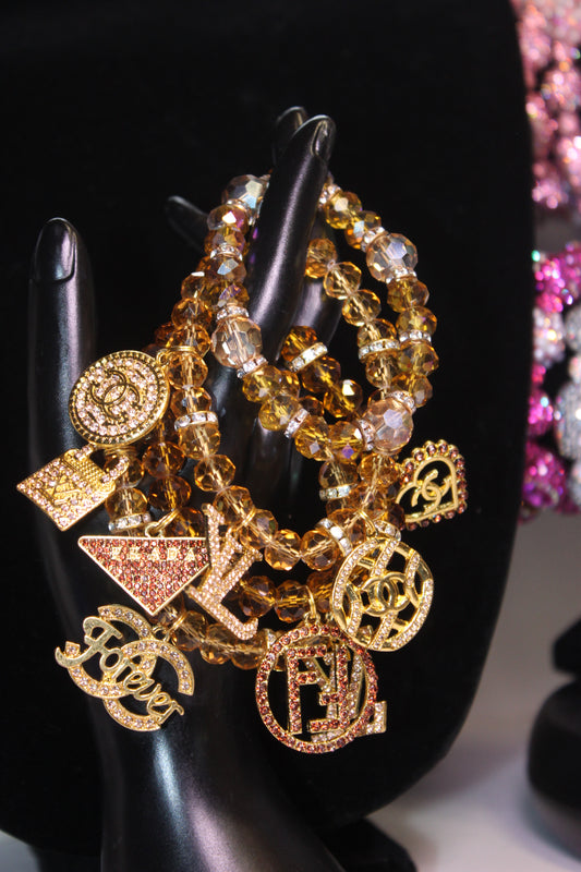 4 Piece Topaz & Gold Crystal Charm Bracelet Set