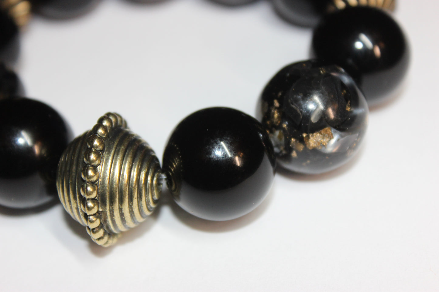 Large Black & Gold Speckled Beaded Bracelet