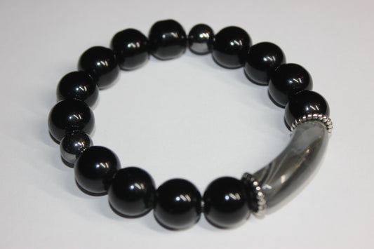 💪🏽MENSWEAR💪🏽 Light Grey Marble & Black Beaded Bracelet