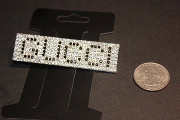 Rhinestone Brooch Pin Silver & Black Rectangle