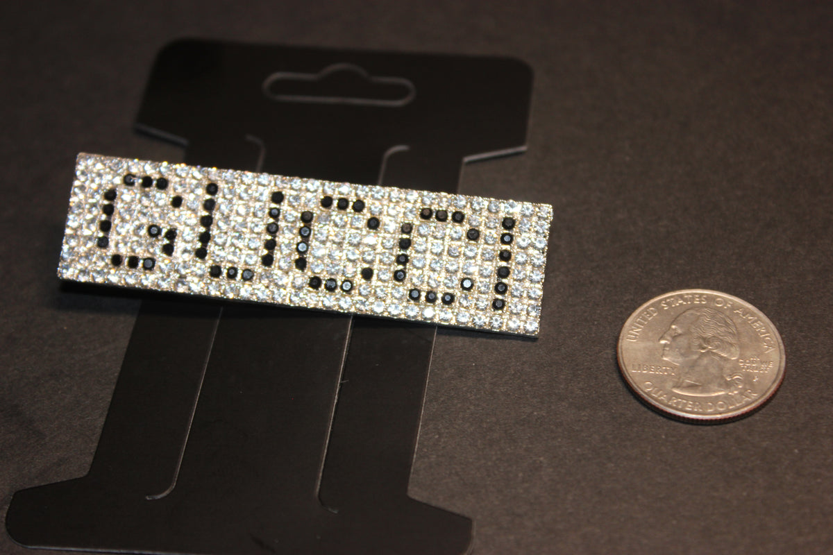 Rhinestone Brooch Pin Silver & Black Rectangle