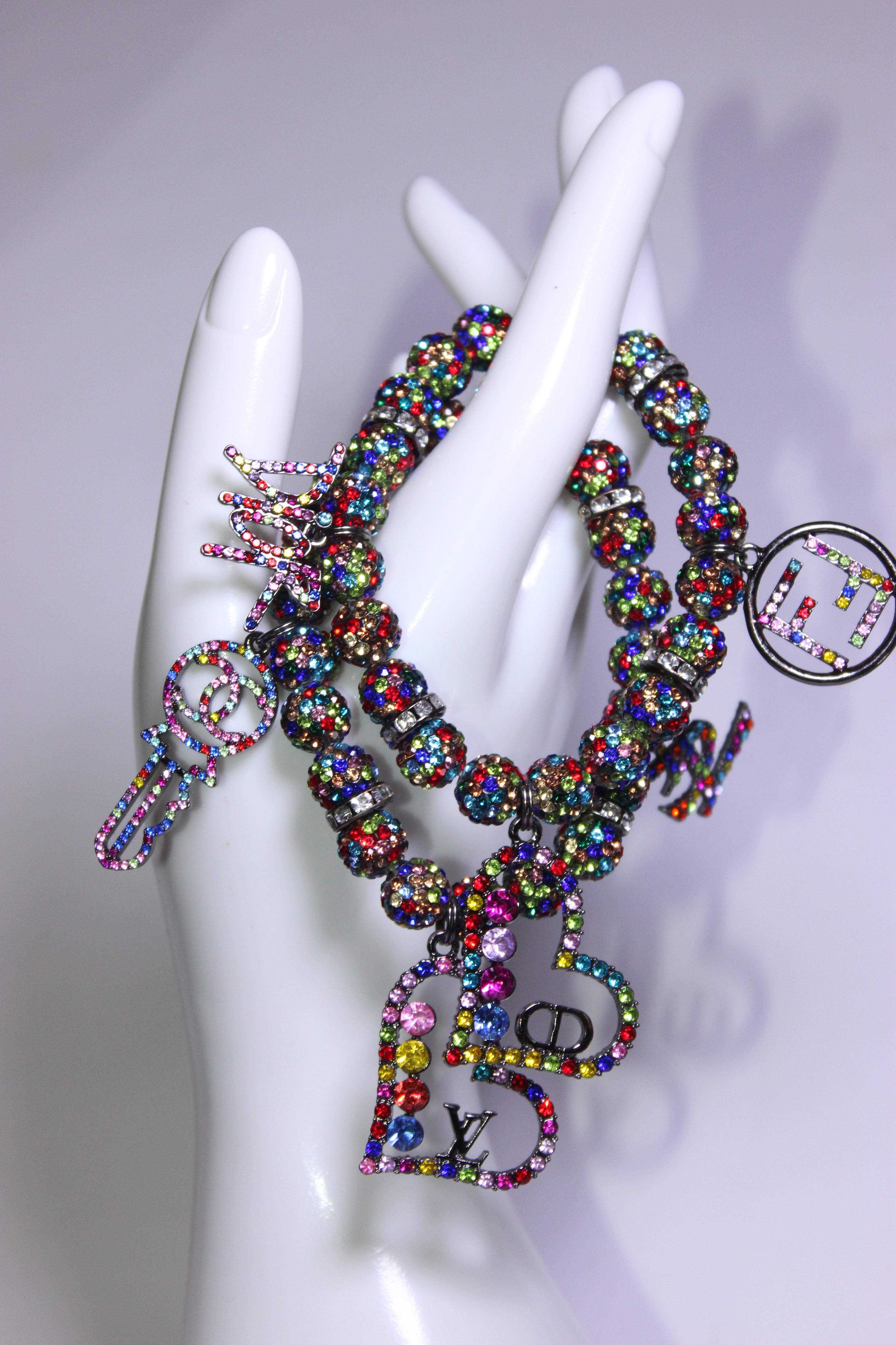 Multicolored Rhinestone 2 Piece Charm Bracelet Set