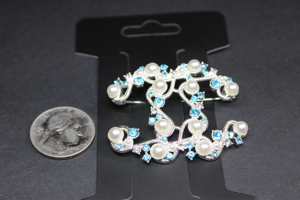 Pearl & Turquoise w/ Silver Brooch Pin
