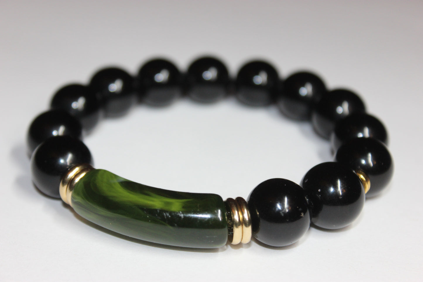 Olive Green Black & Gold Beaded Bracelet