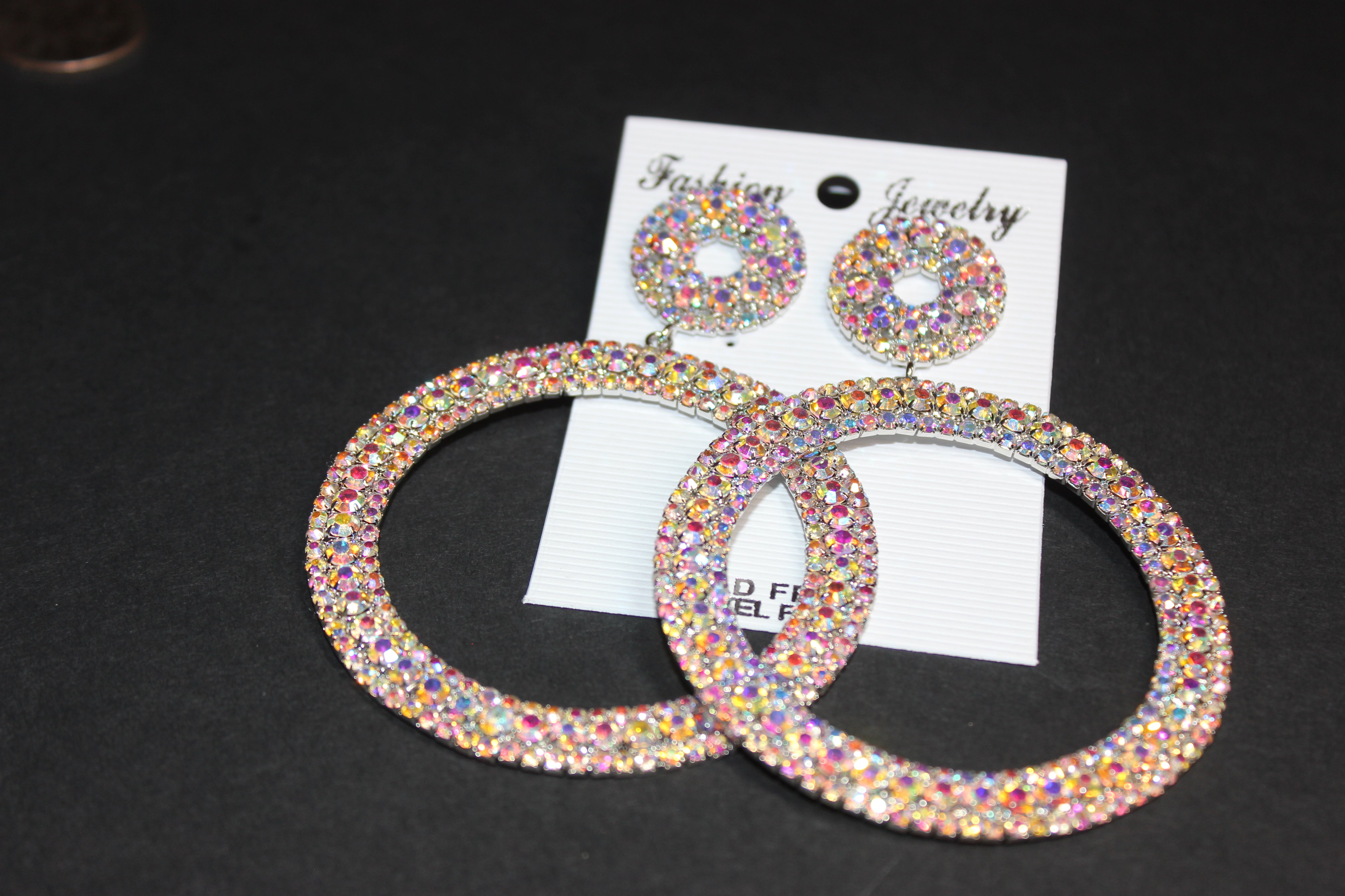Iridescent Set In Silver Hoop Earrings