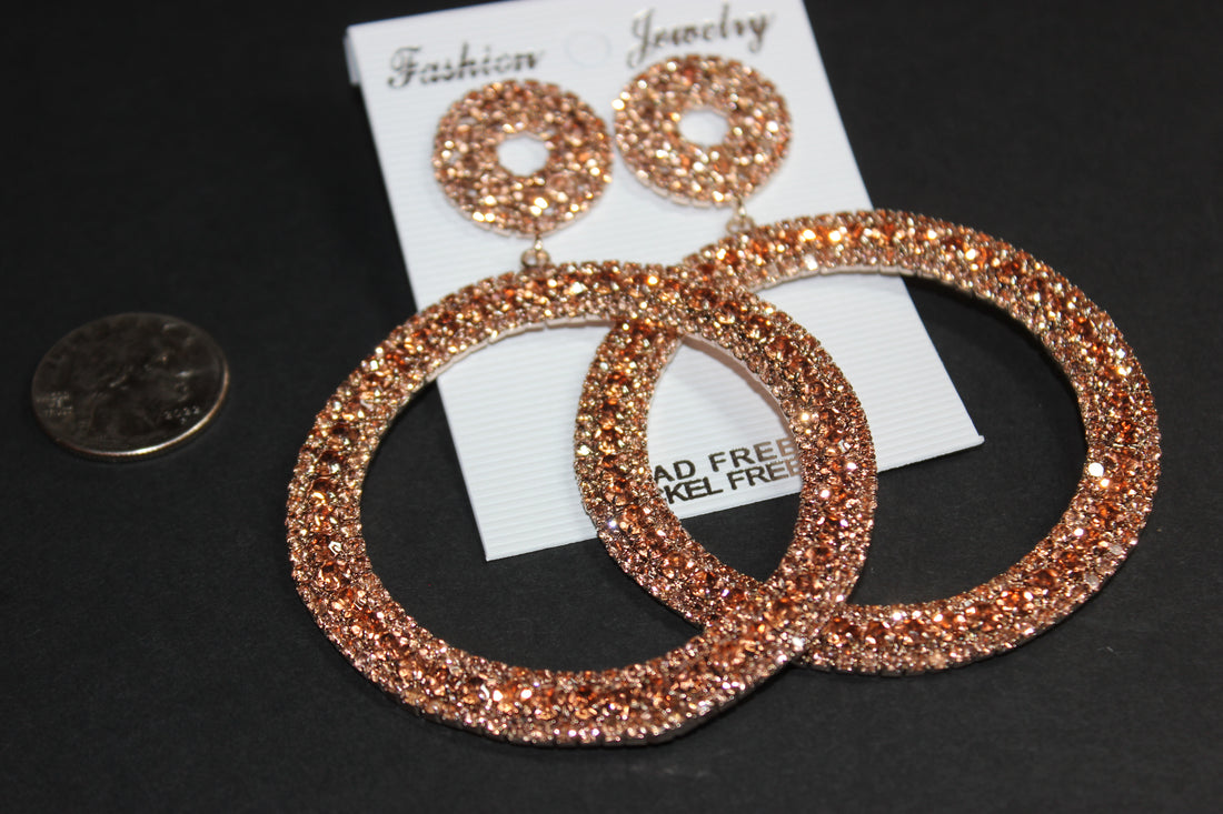 Rose Gold Rhinestone Hoop Earrings