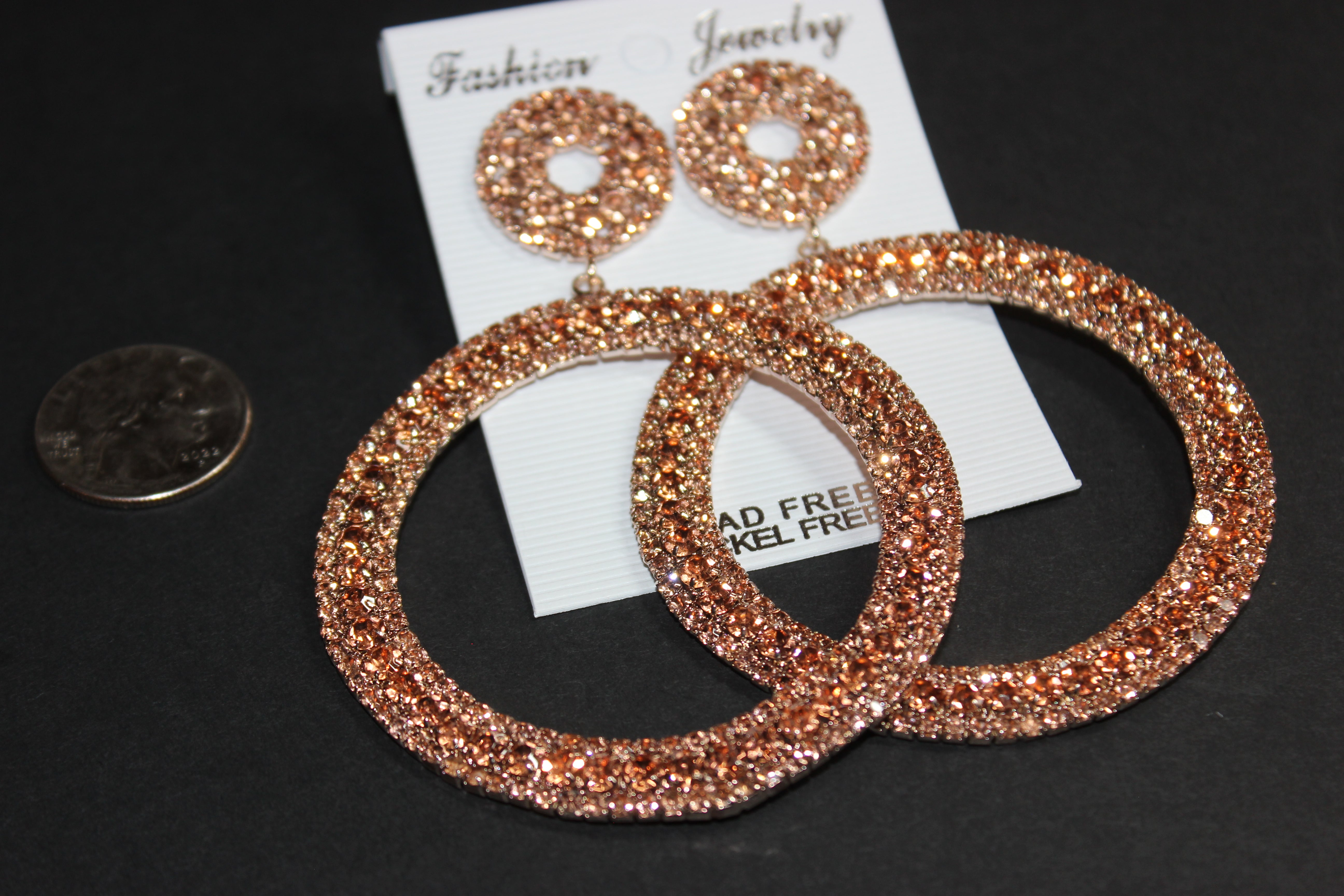Rose Gold Rhinestone Hoop Earrings