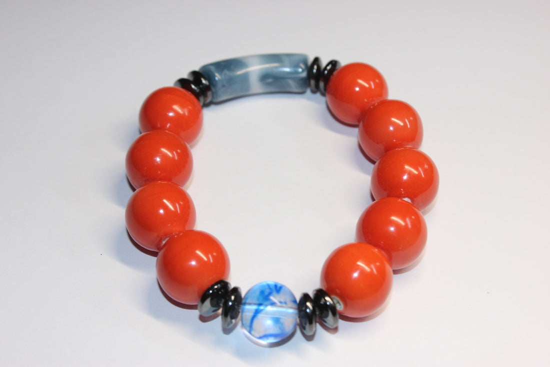 Orange & Blue Beaded Bracelet
