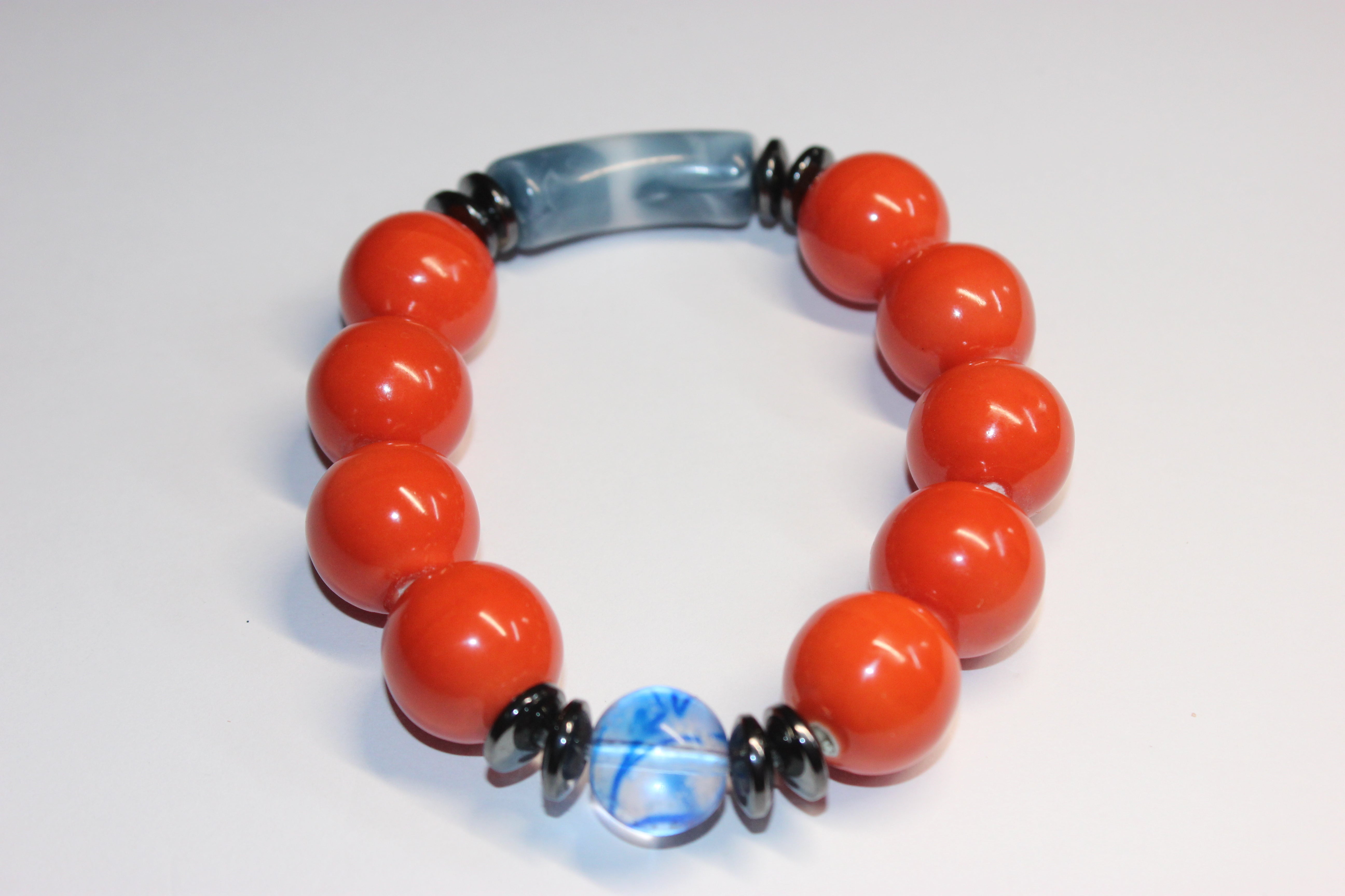 Orange & Blue Beaded Bracelet