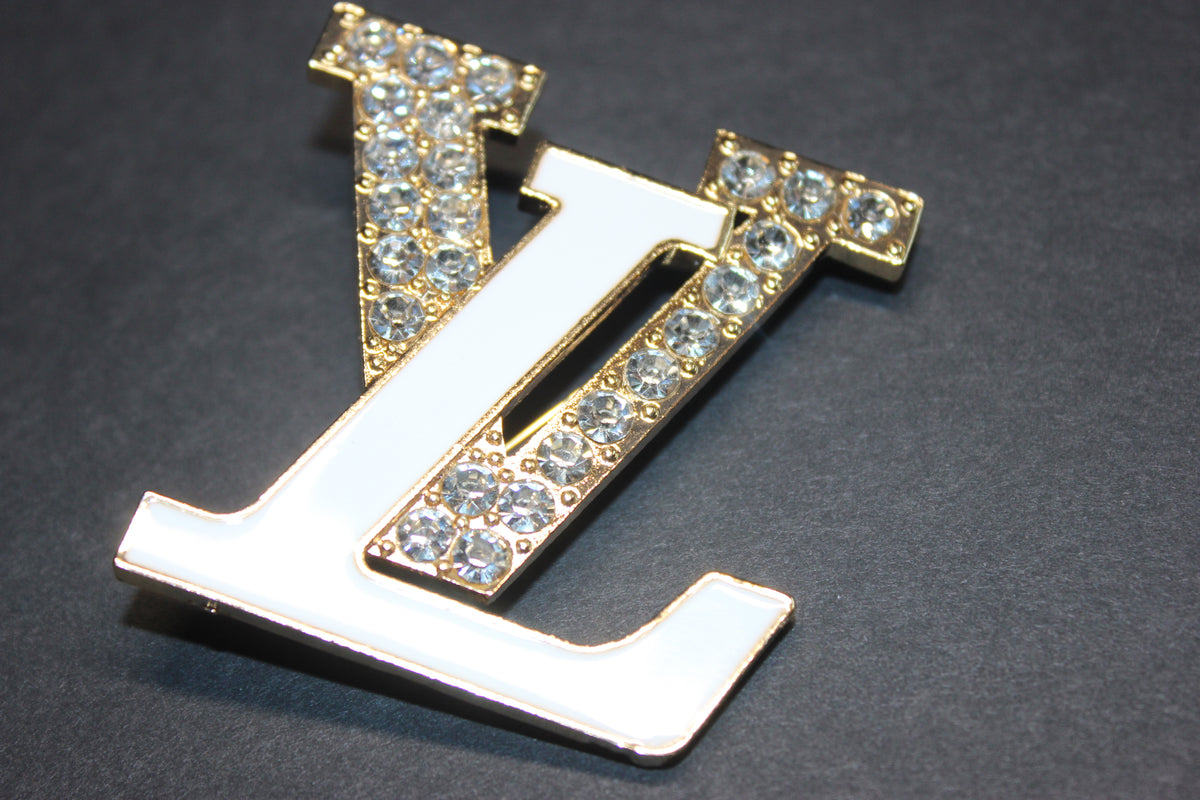 White & Gold Rhinestone Brooch Pin