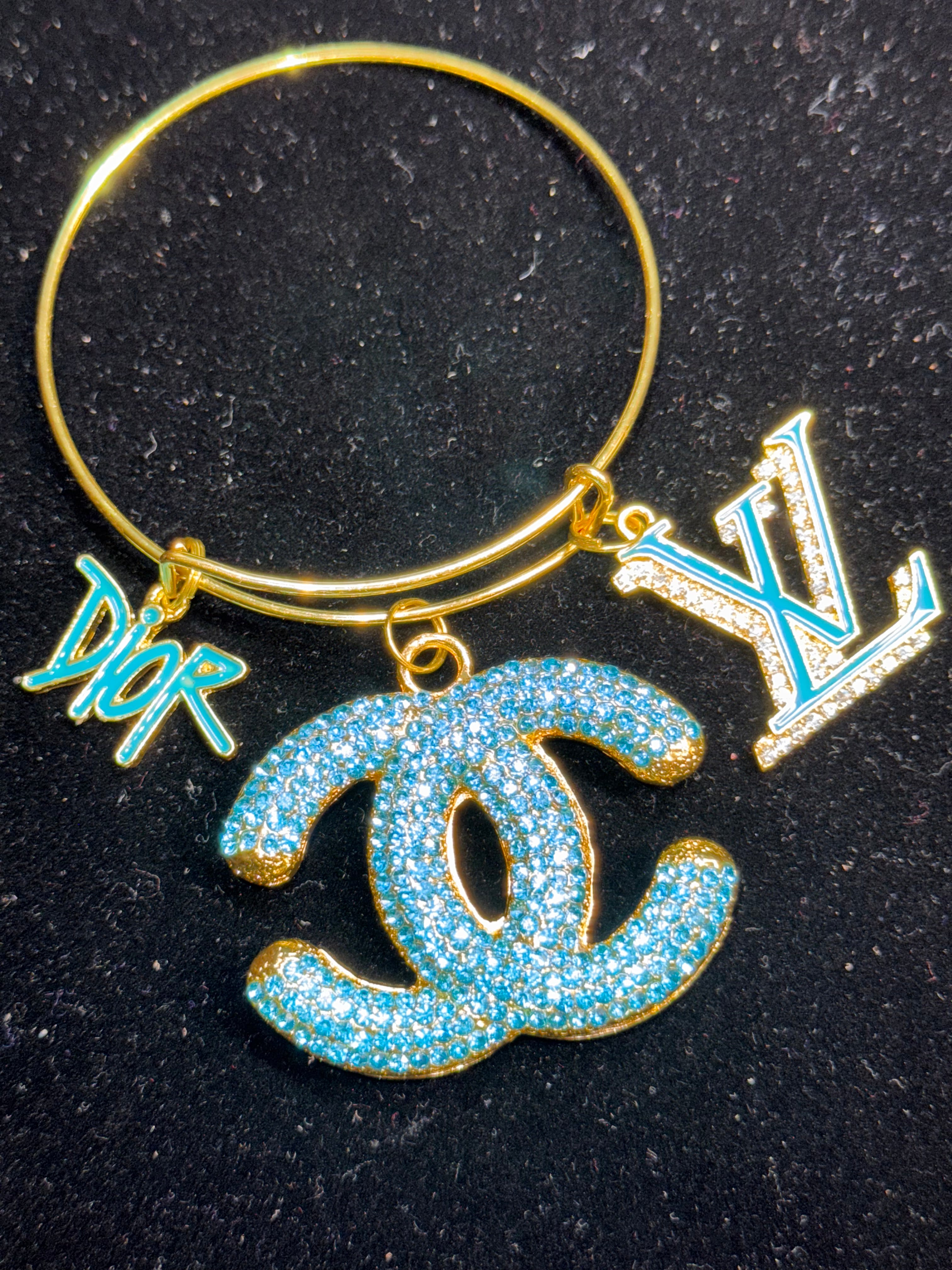 Turquoise/Aquamarine & Gold Charm Bangle