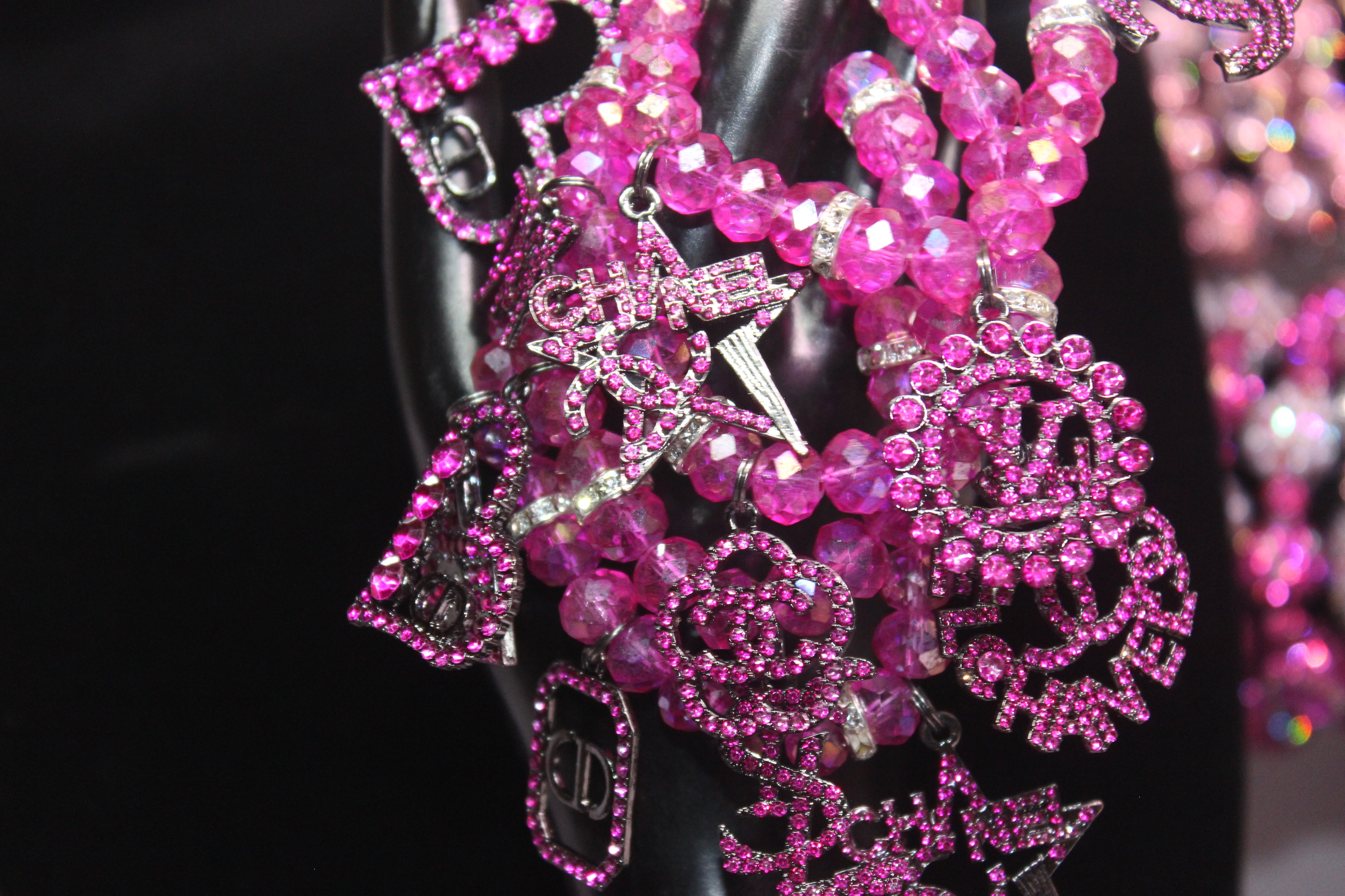 4 Piece Hot Pink Crystal Charm Bracelet Set