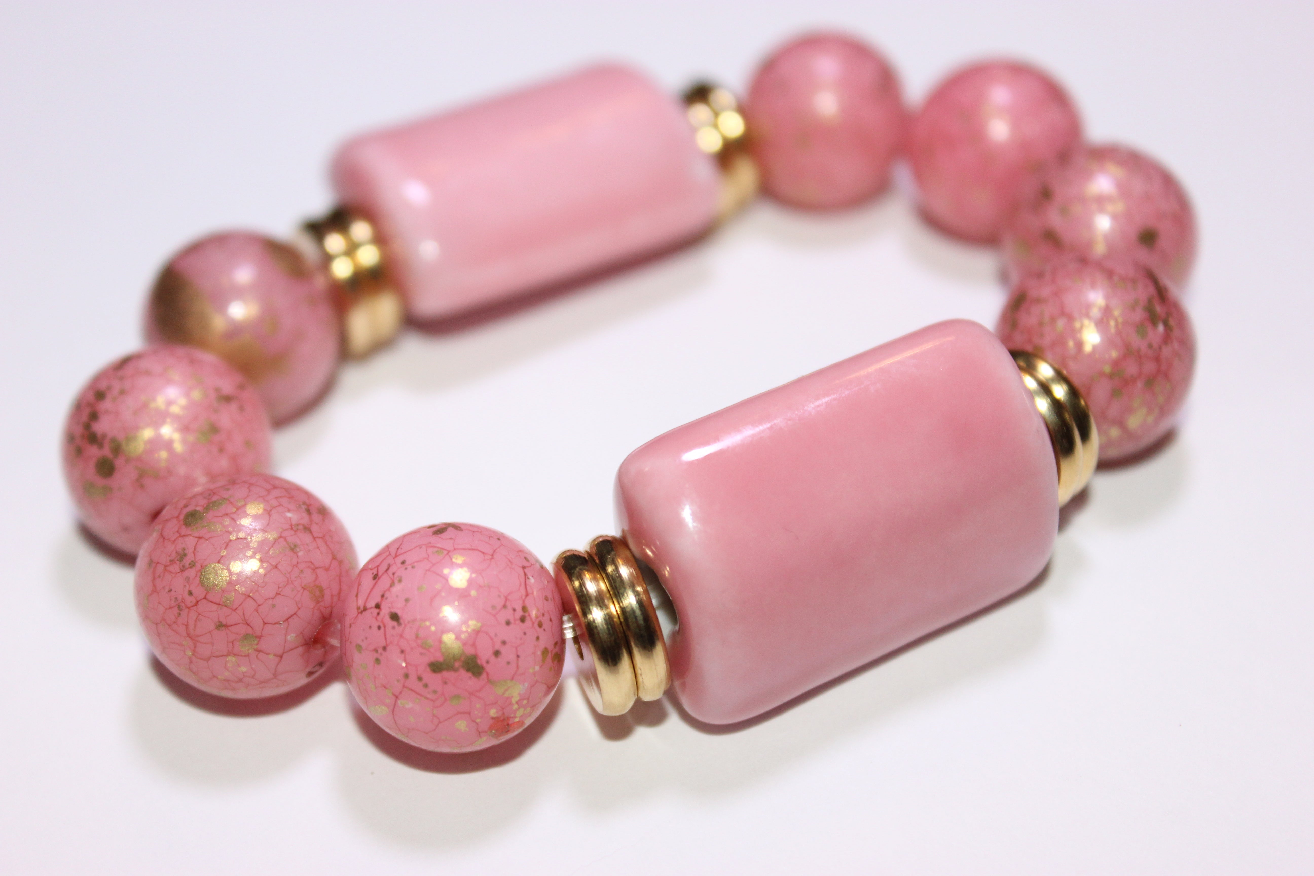 Pink & Gold Pink Paint Splash Tweet The Jeweler Exclusive Beaded Bracelet