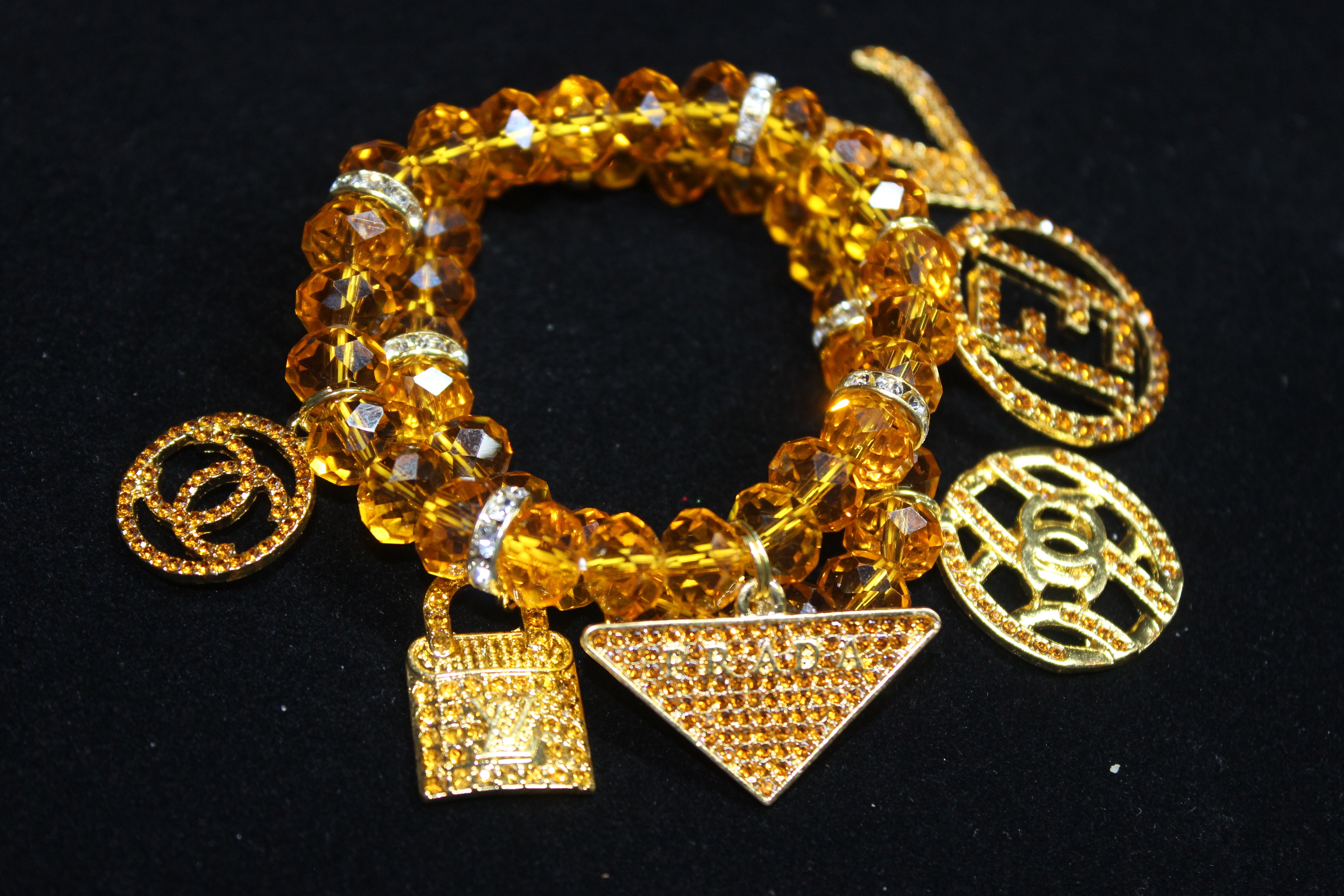 2 Piece Topaz & Silver Crystal Charm Bracelet Set