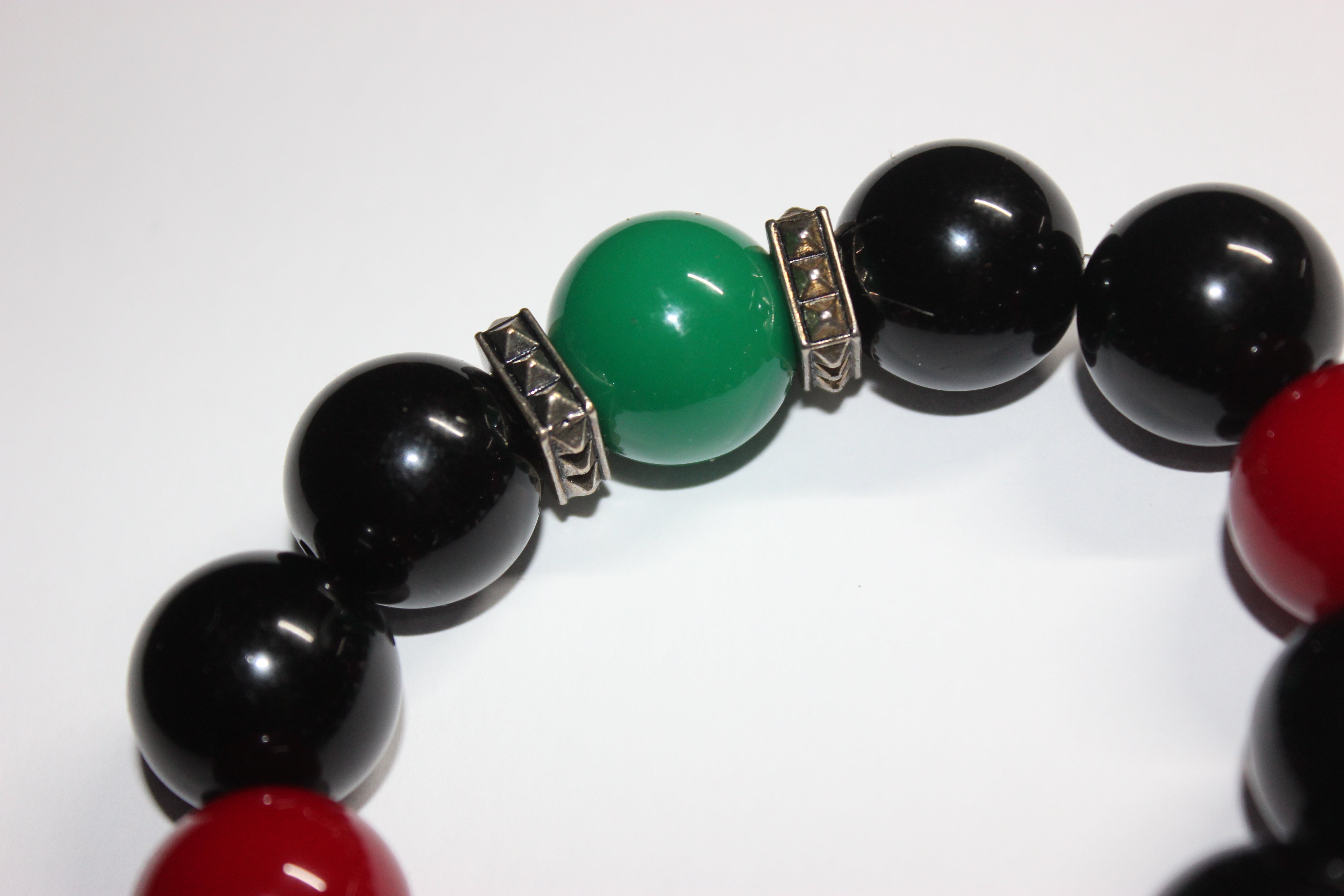 Black Red & Green Large Beaded Bracelet