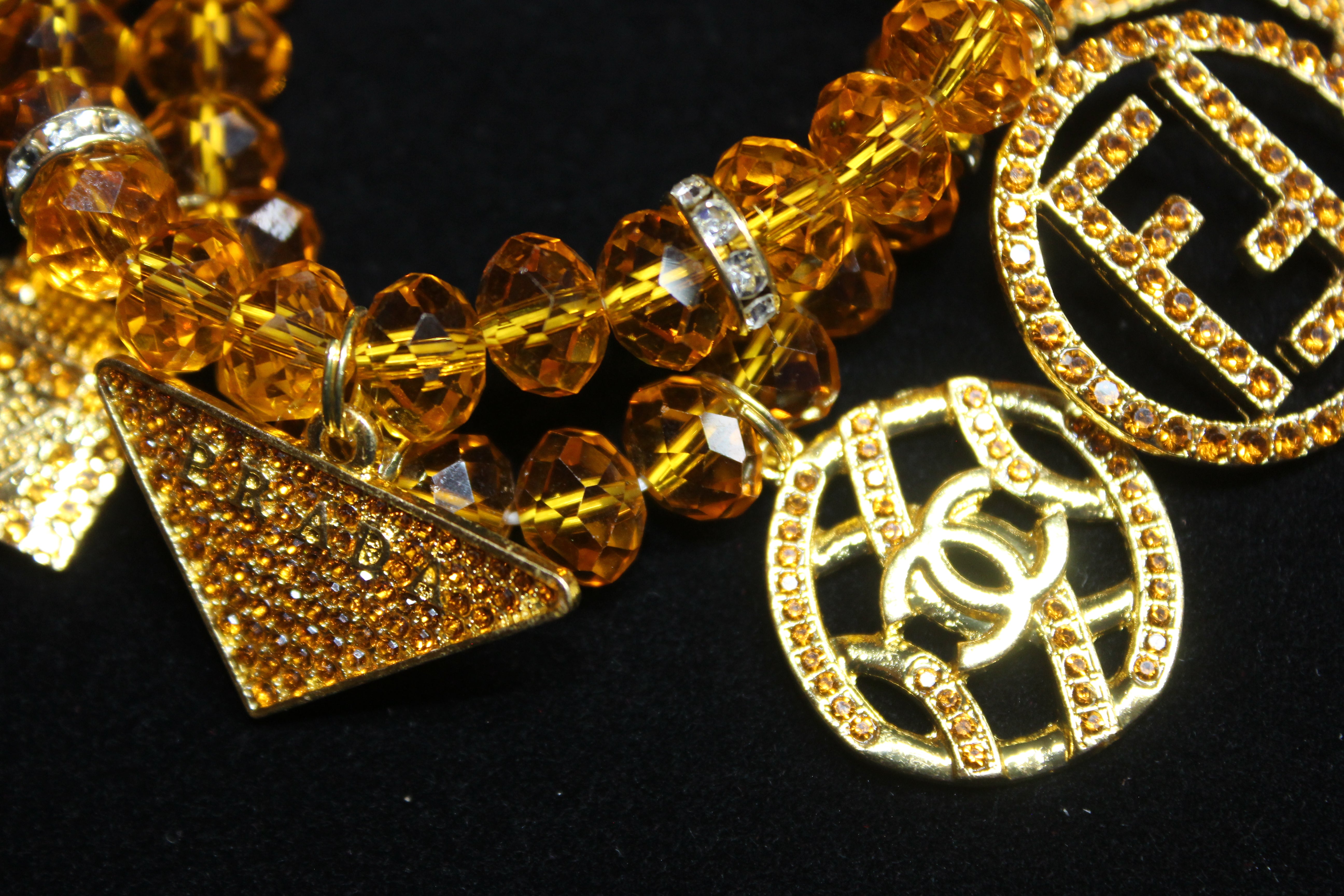 2 Piece Topaz & Silver Crystal Charm Bracelet Set