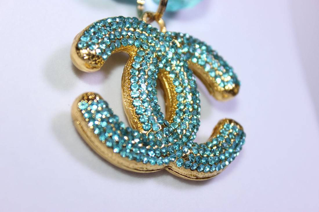 Aquamarine & Gold Charm Necklace Set with Earrings