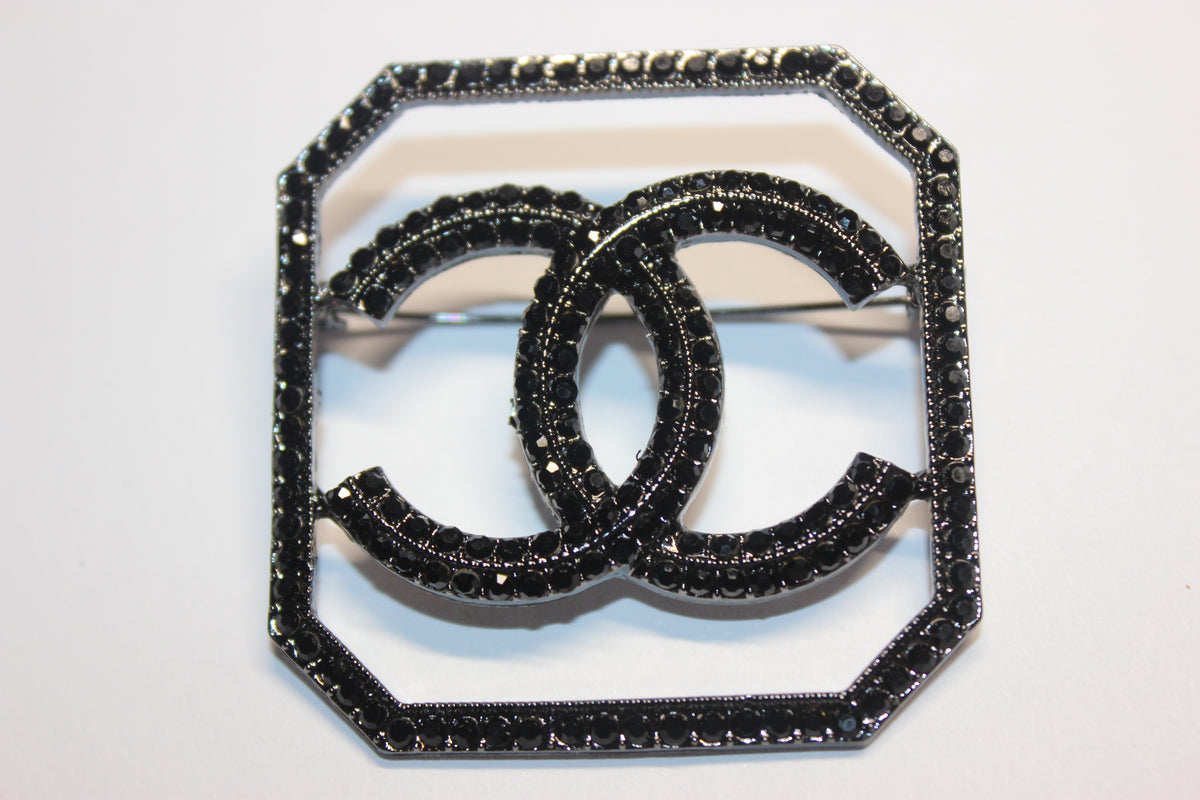 Black Rhinestone Brooch Pin