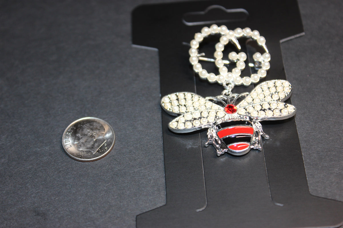 Pearl Silver with Red & Black Brooch Pin
