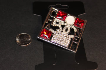 Red & Silver Pearl Rhinestone Brooch Pin