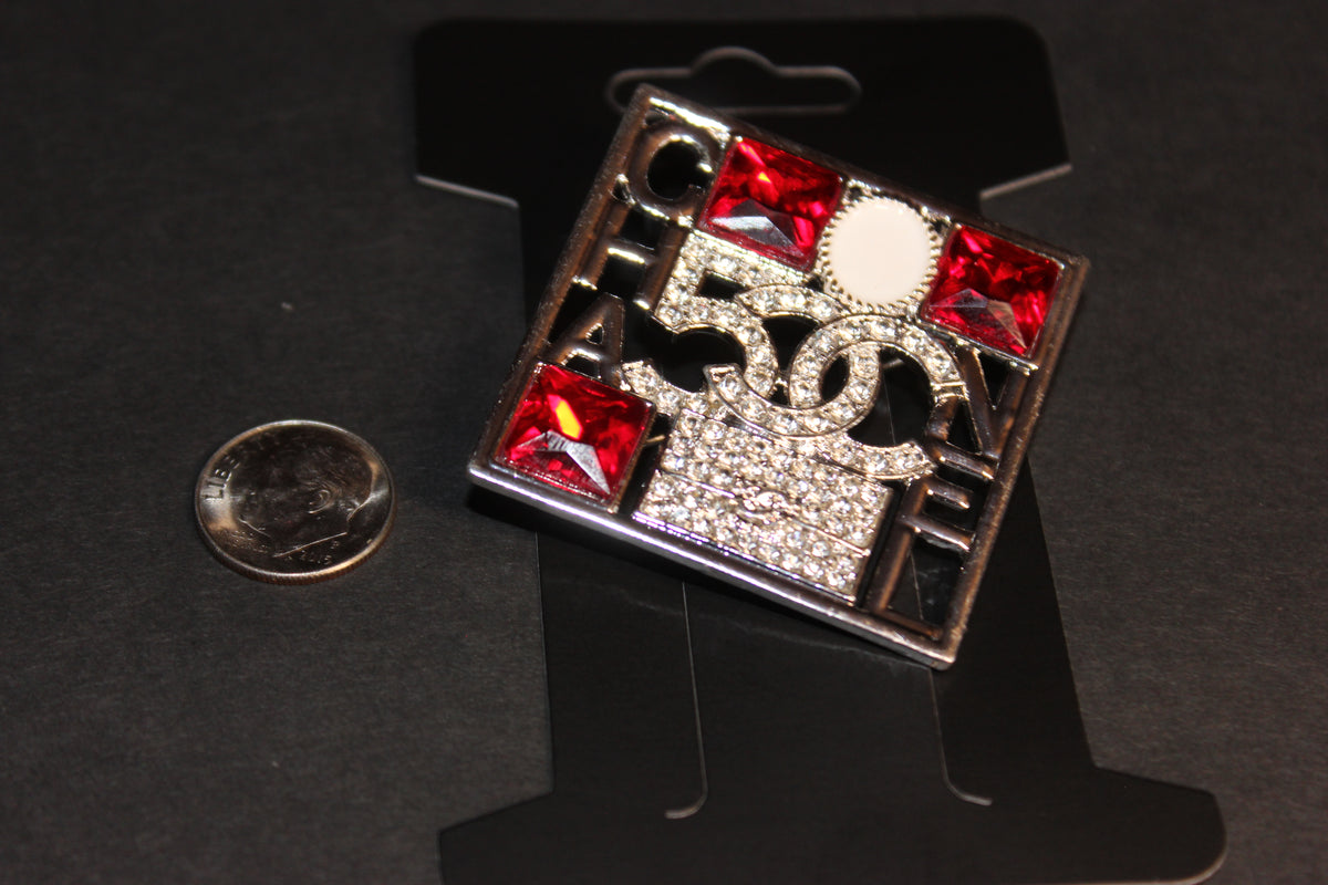 Red & Silver Pearl Rhinestone Brooch Pin