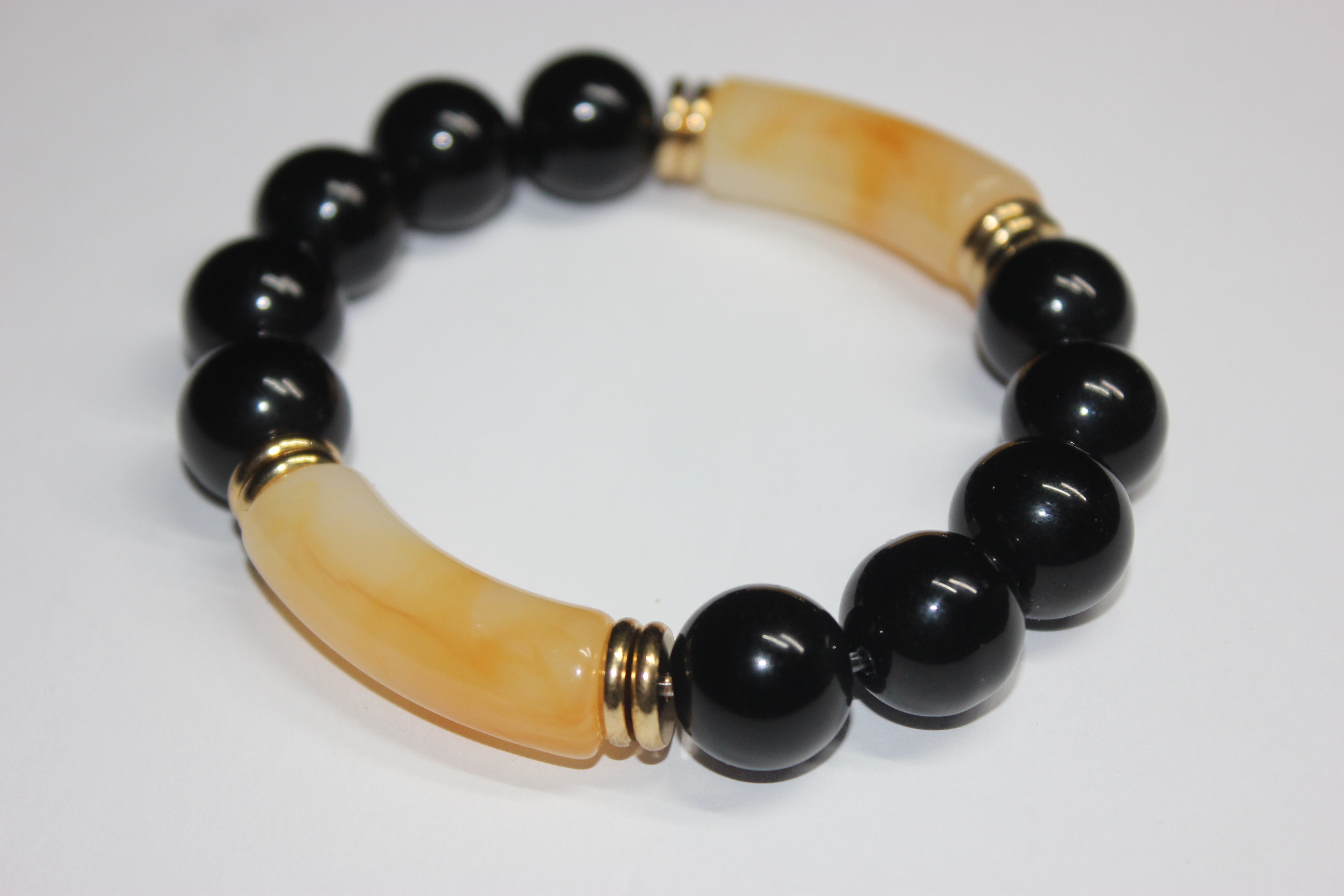 Earthtone Black & Gold Beaded Bracelet