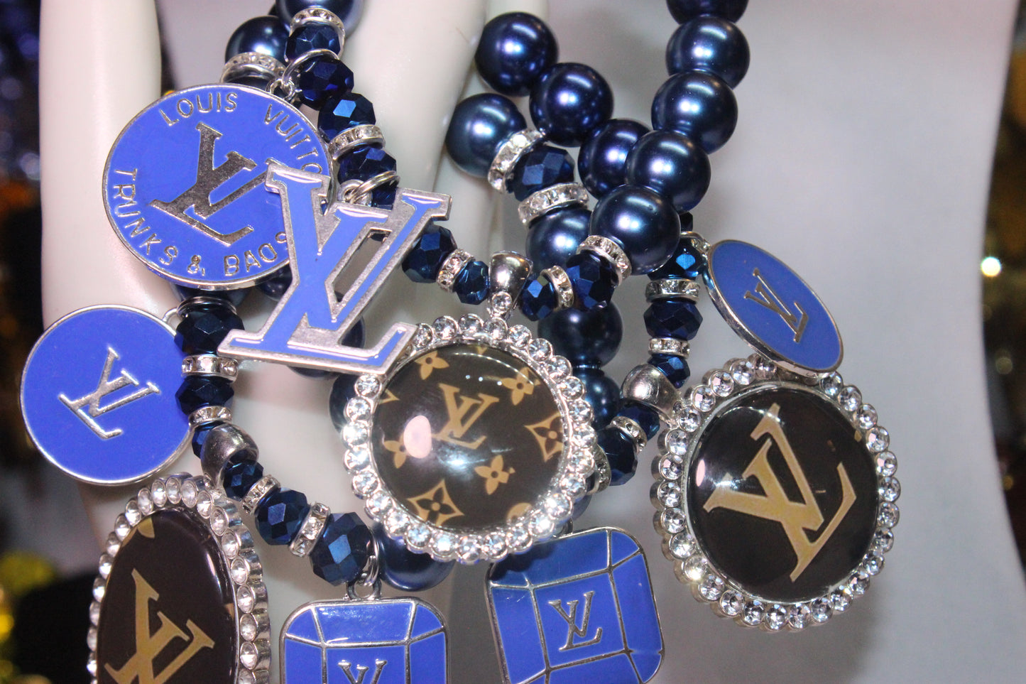 3 Piece Blue Pearl Charm Set
