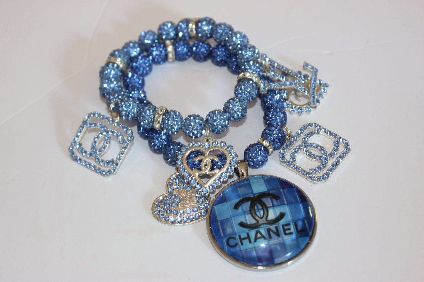 Light Blue 2 Piece Rhinestone Charm Bracelet Set