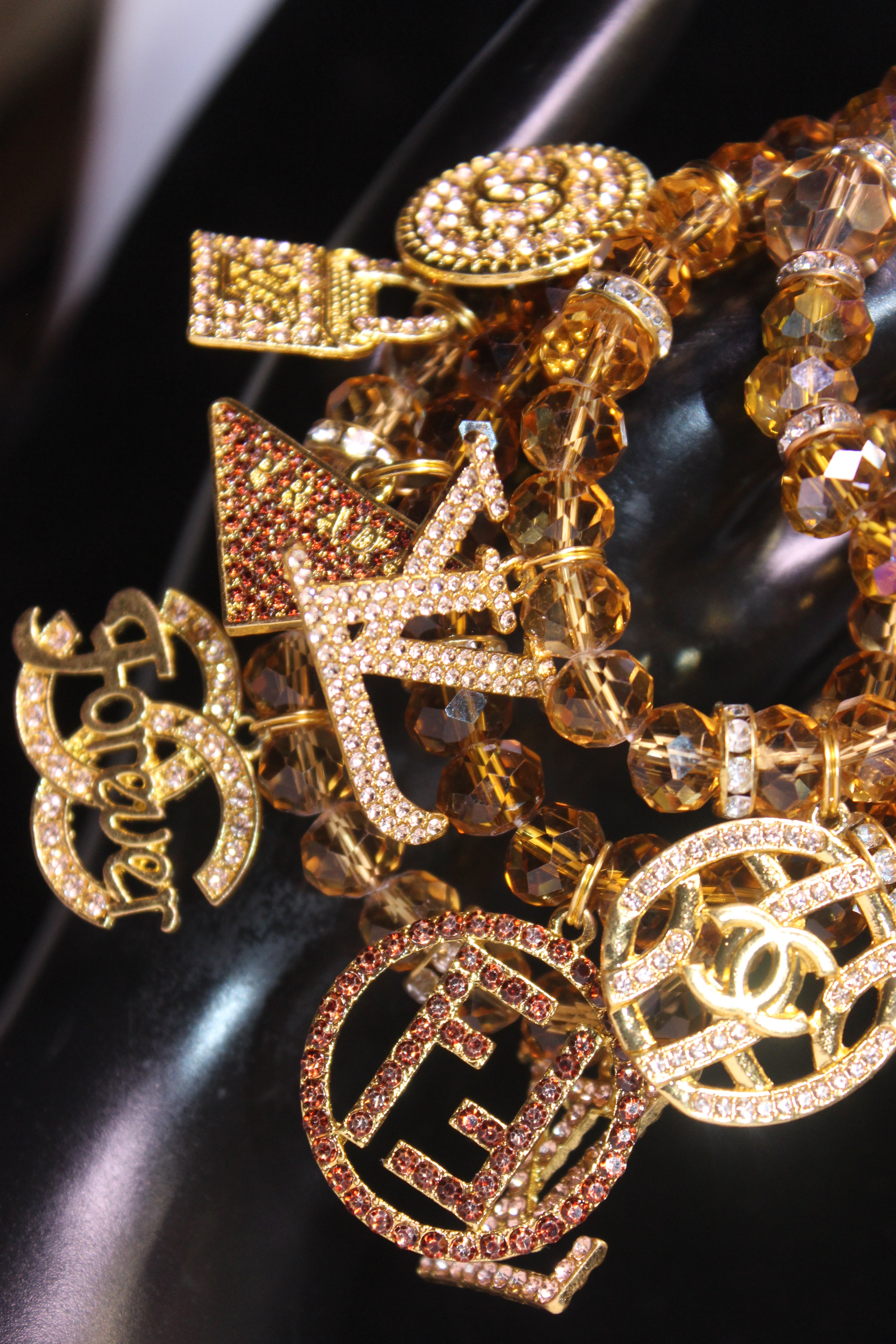 4 Piece Topaz & Gold Crystal Charm Bracelet Set