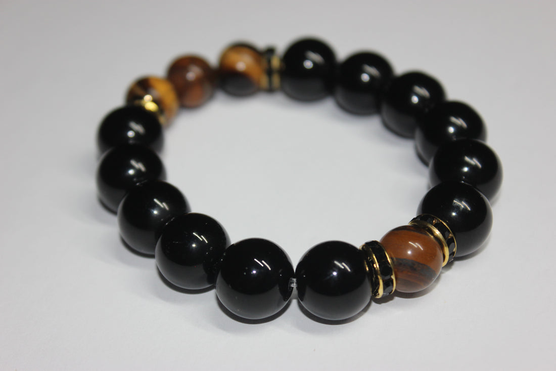Black Brown & Gold Beaded Bracelet