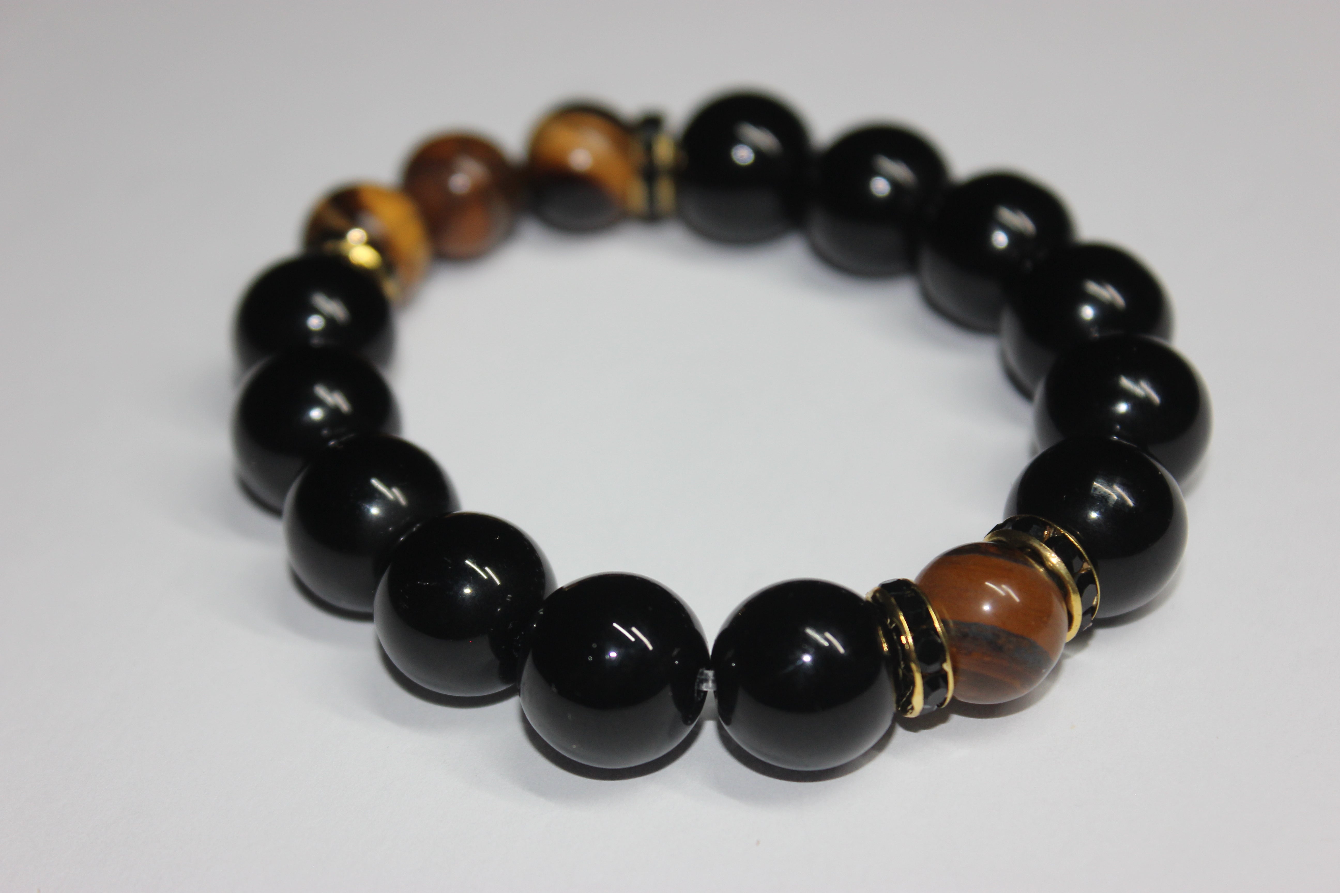 Black Brown & Gold Beaded Bracelet