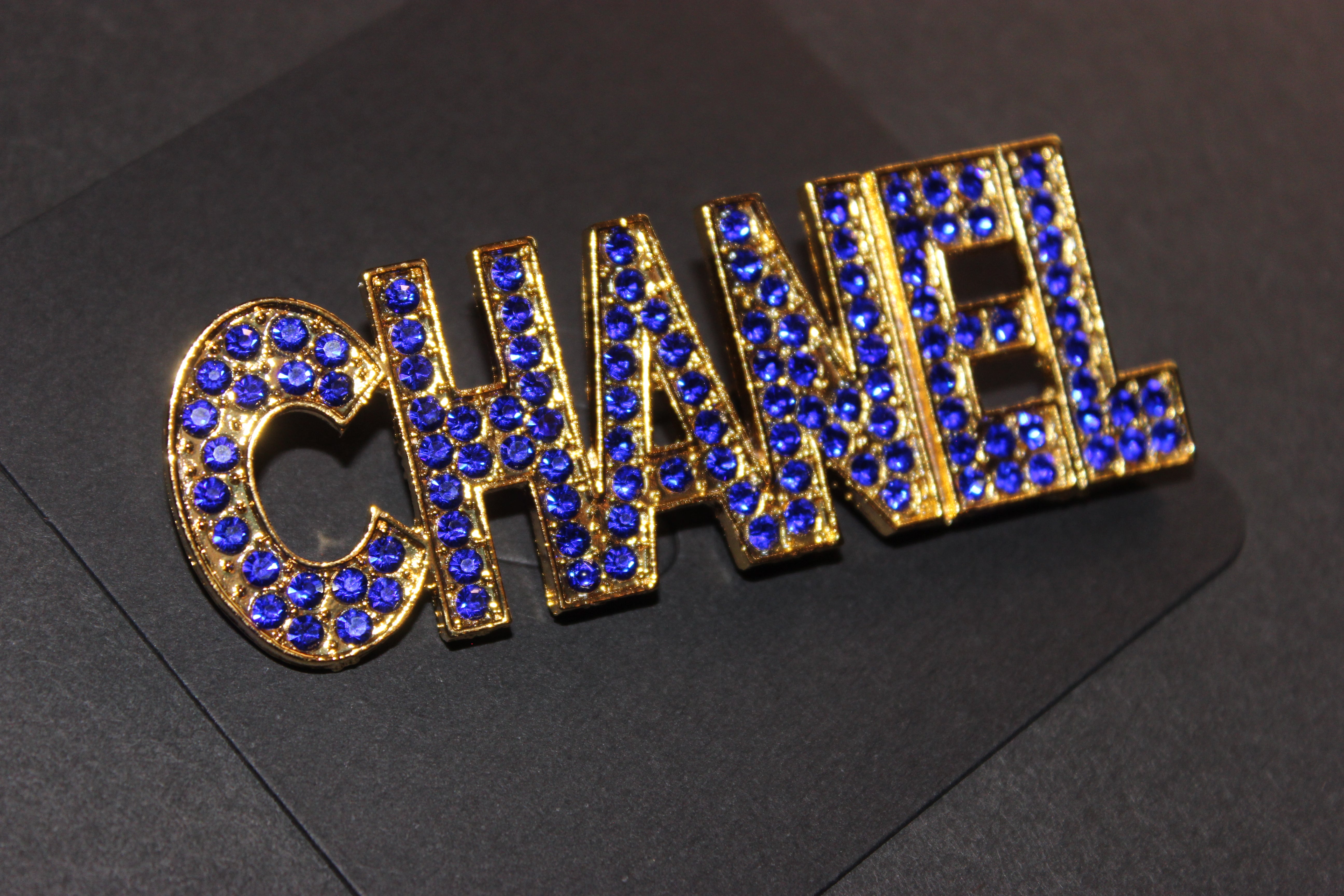 Blue & Gold Rhinestone Brooch Pin