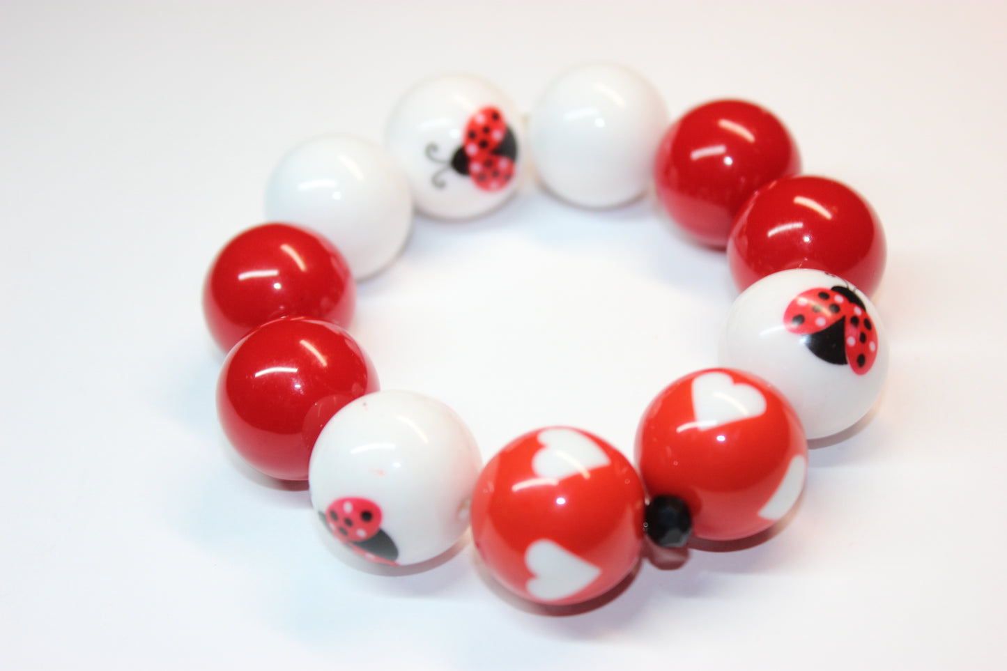 Red & White Ladybug Beaded Bracelet