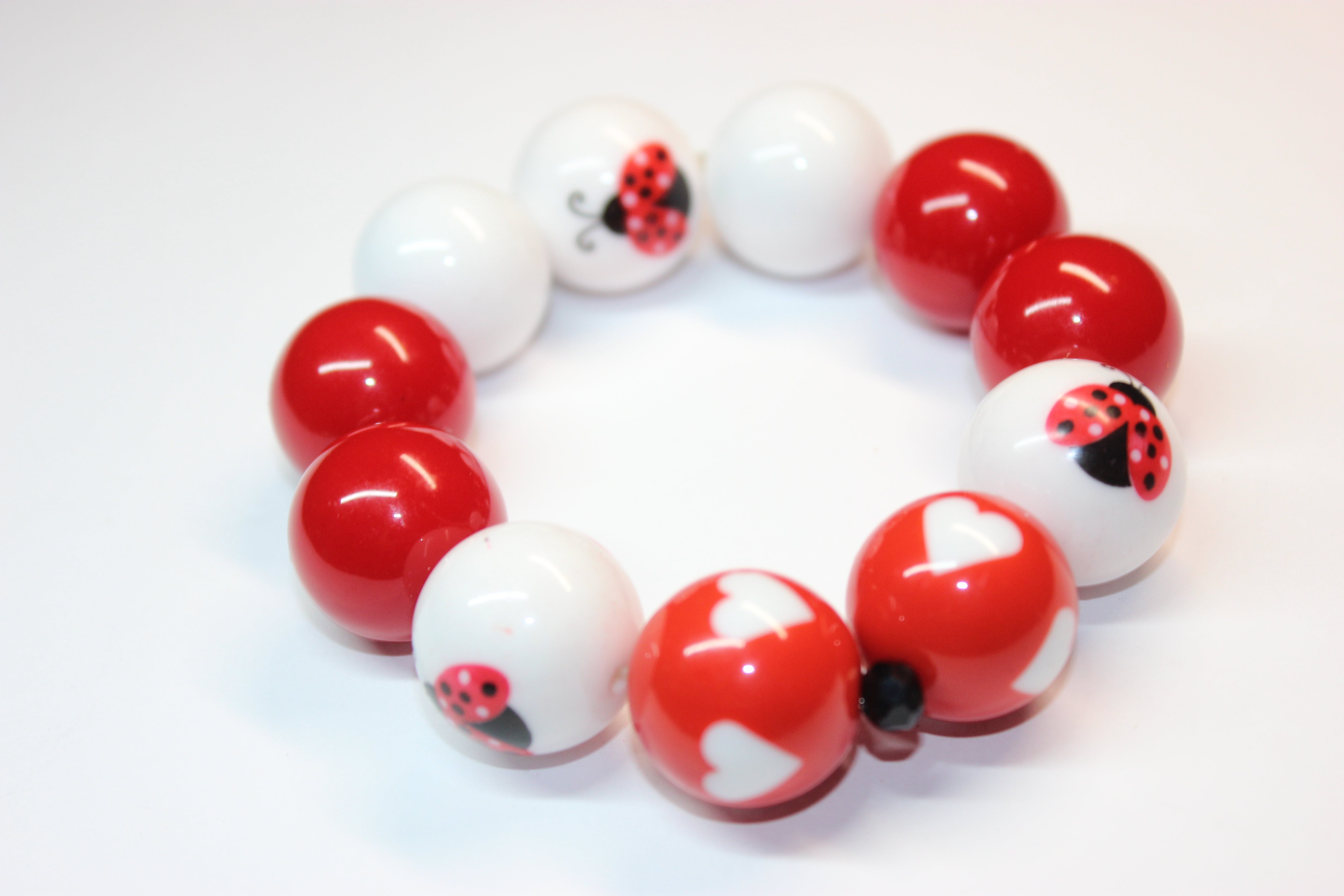 Red & White Ladybug Beaded Bracelet