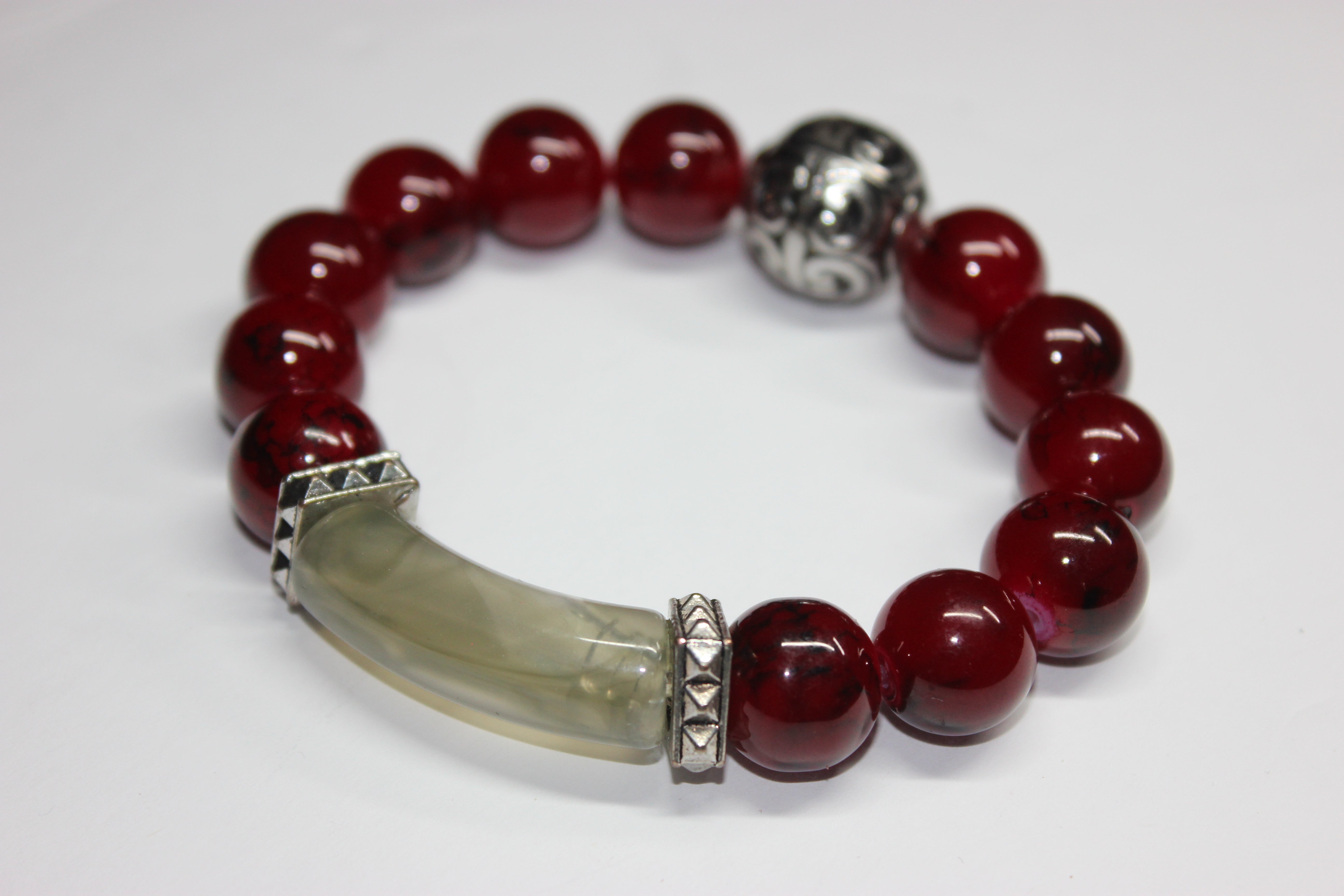 Red & Grey w/ Silver Beaded Bracelet
