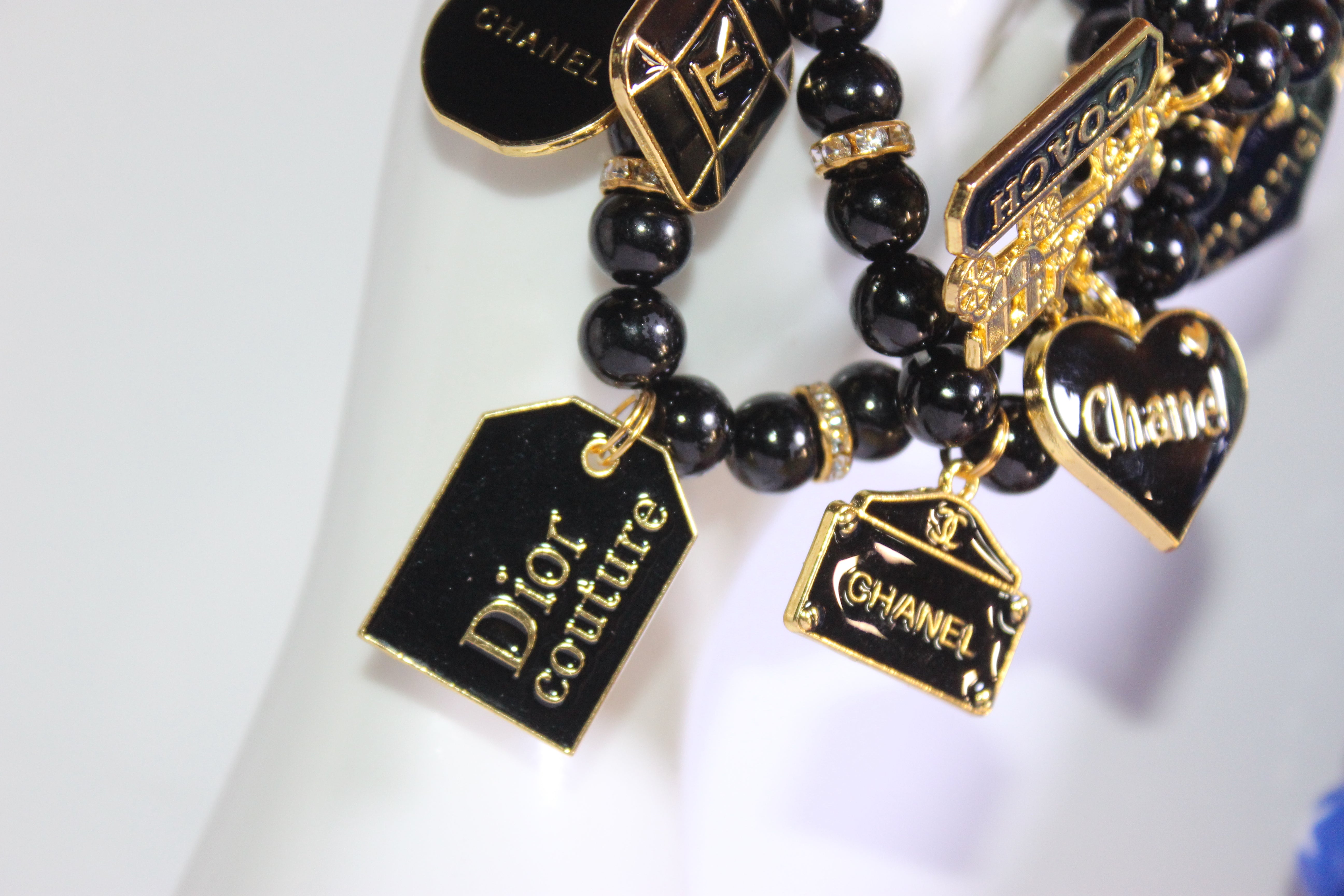 3 Piece Black & Gold Charm Bracelet Set