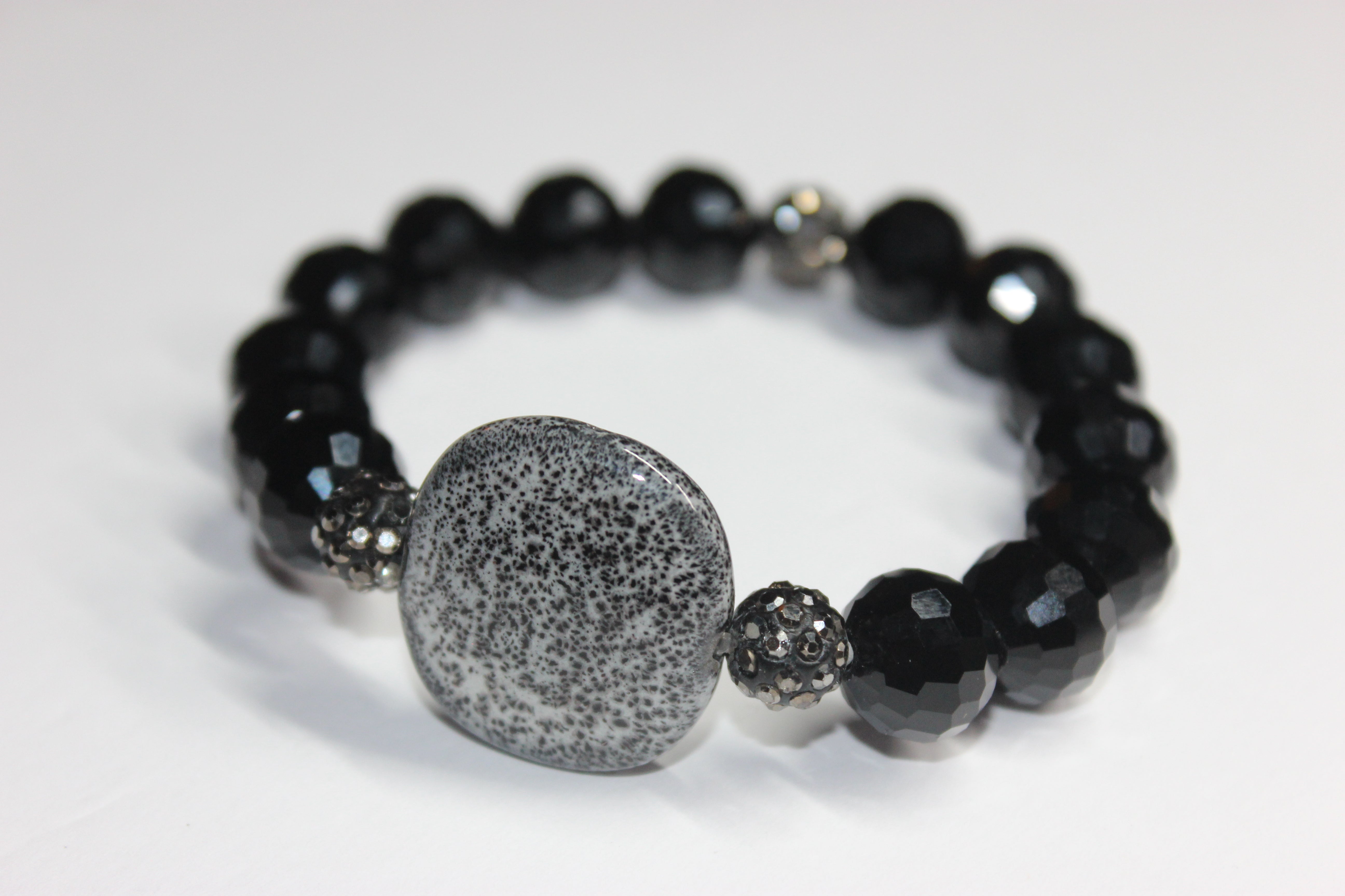 Black Ice & Grey Beaded Bracelet
