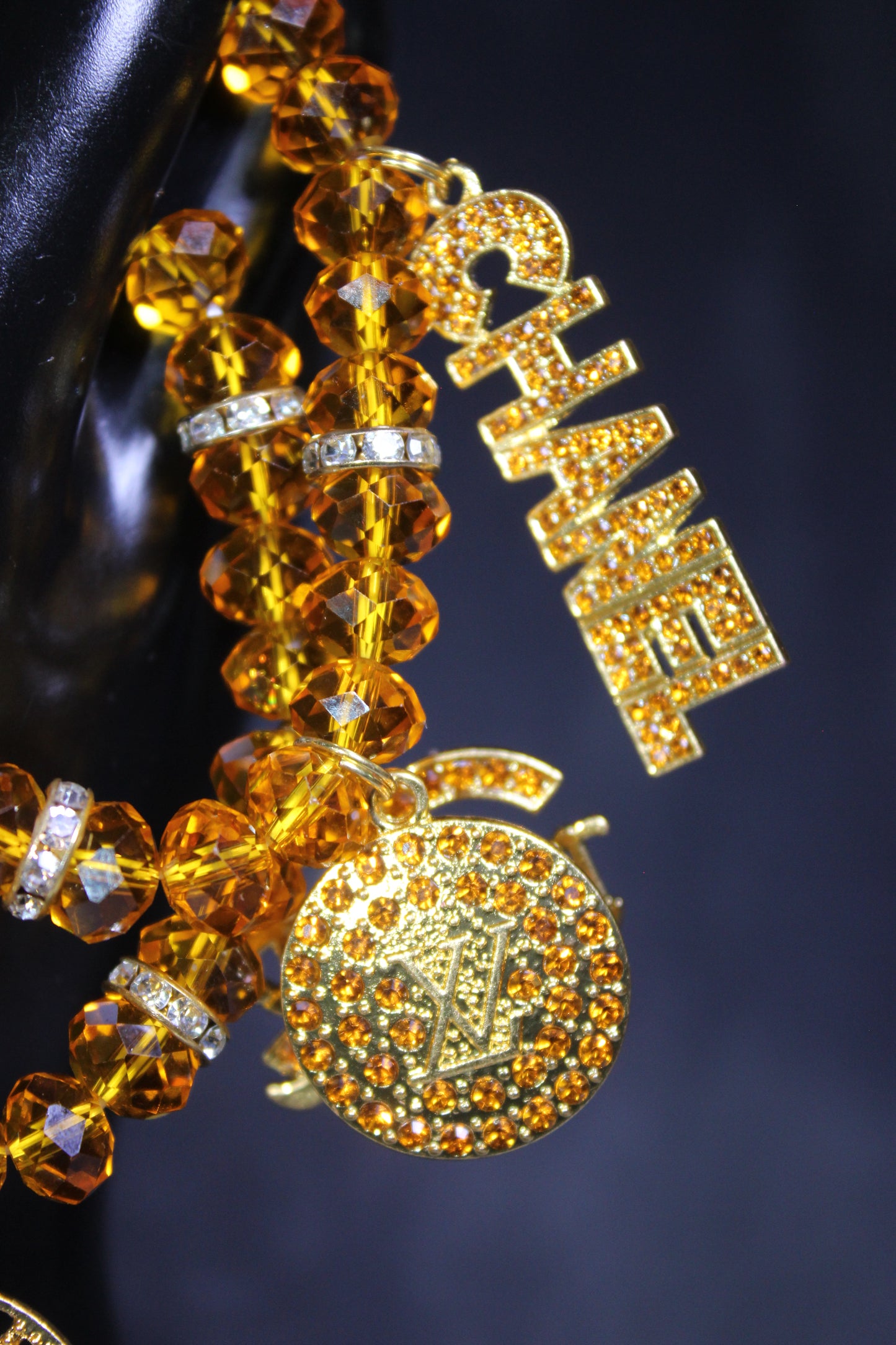 2 Piece Topaz/Gold Crystal Charm Bracelet Set