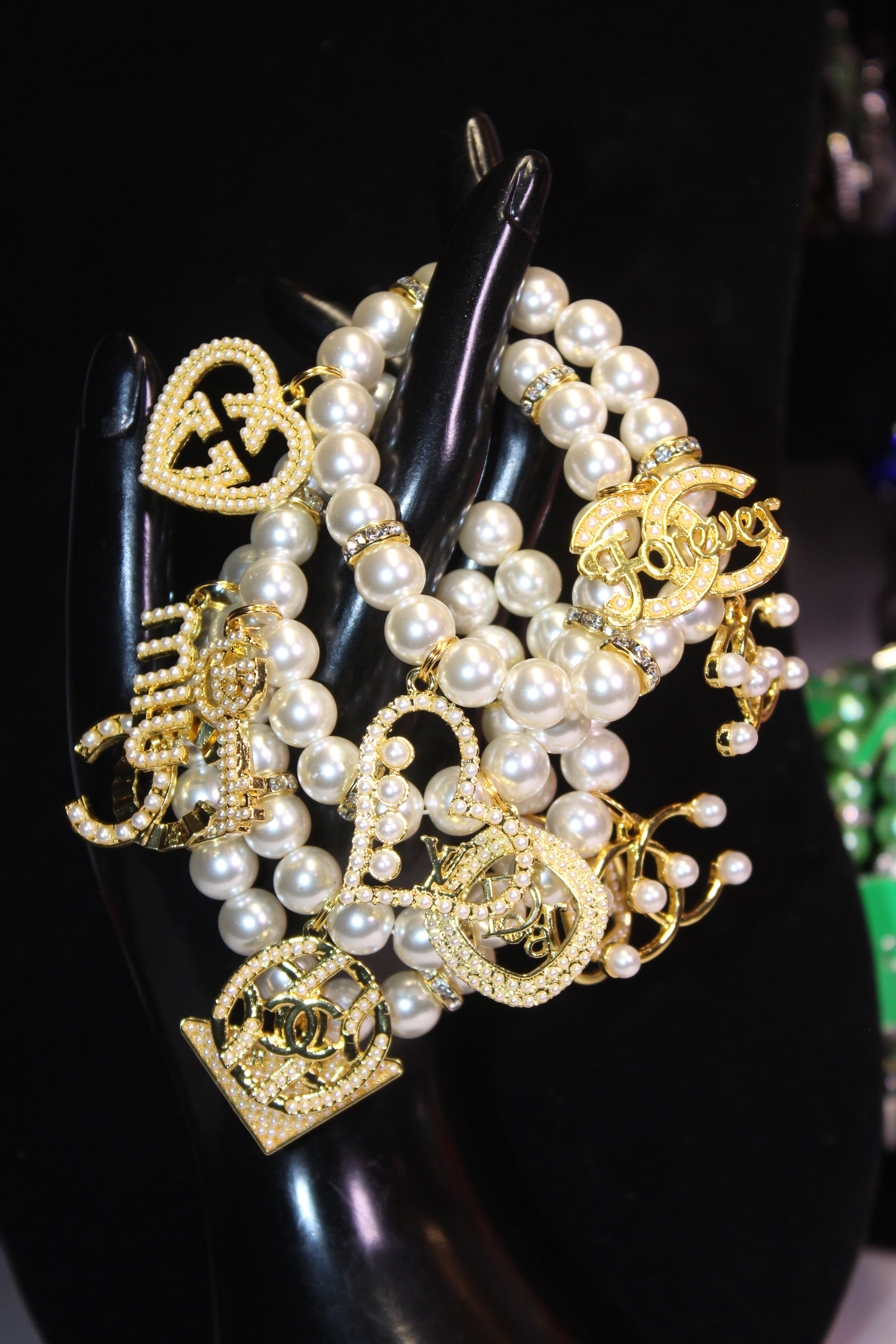 4 Piece Pearl & Gold Luxury Charm Bracelet Set