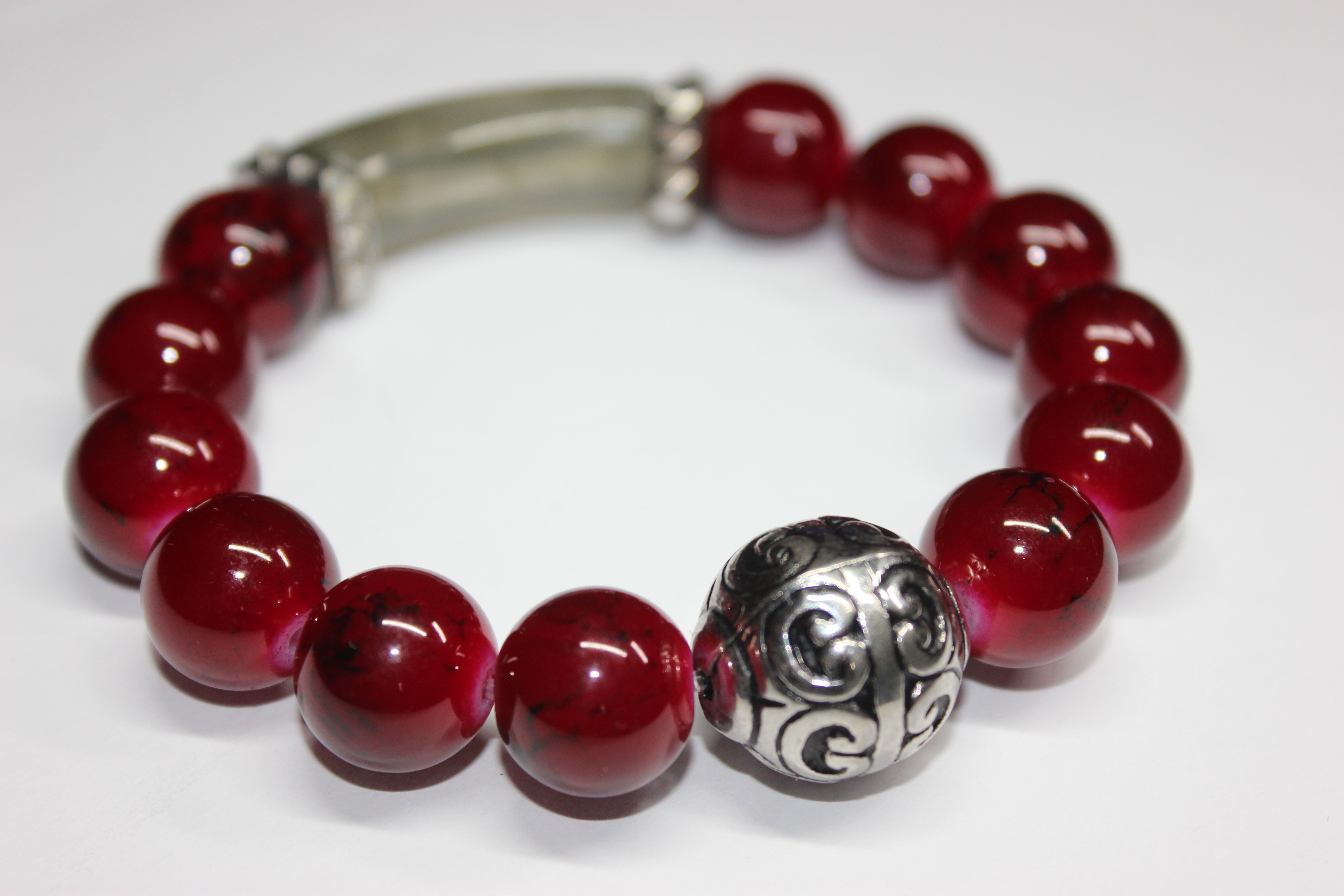 Red & Grey w/ Silver Beaded Bracelet