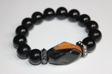 💪🏾Menswear💪🏾 Orange Stone & Black Beaded Bracelet