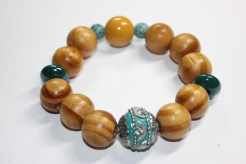 Wood Turquoise & Mustard Bracelet