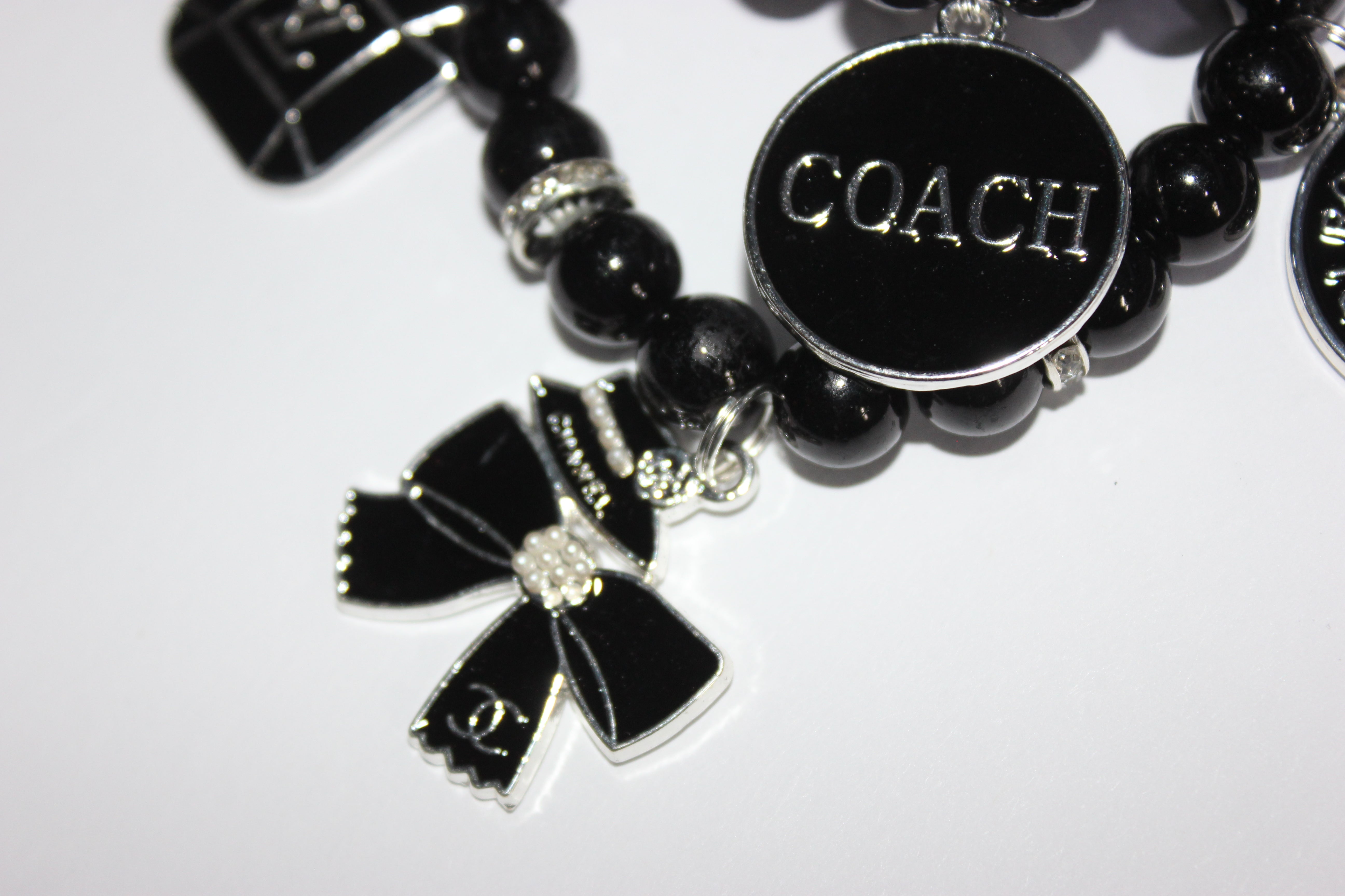 2 piece Black & Silver Beaded Charm Bracelet Set