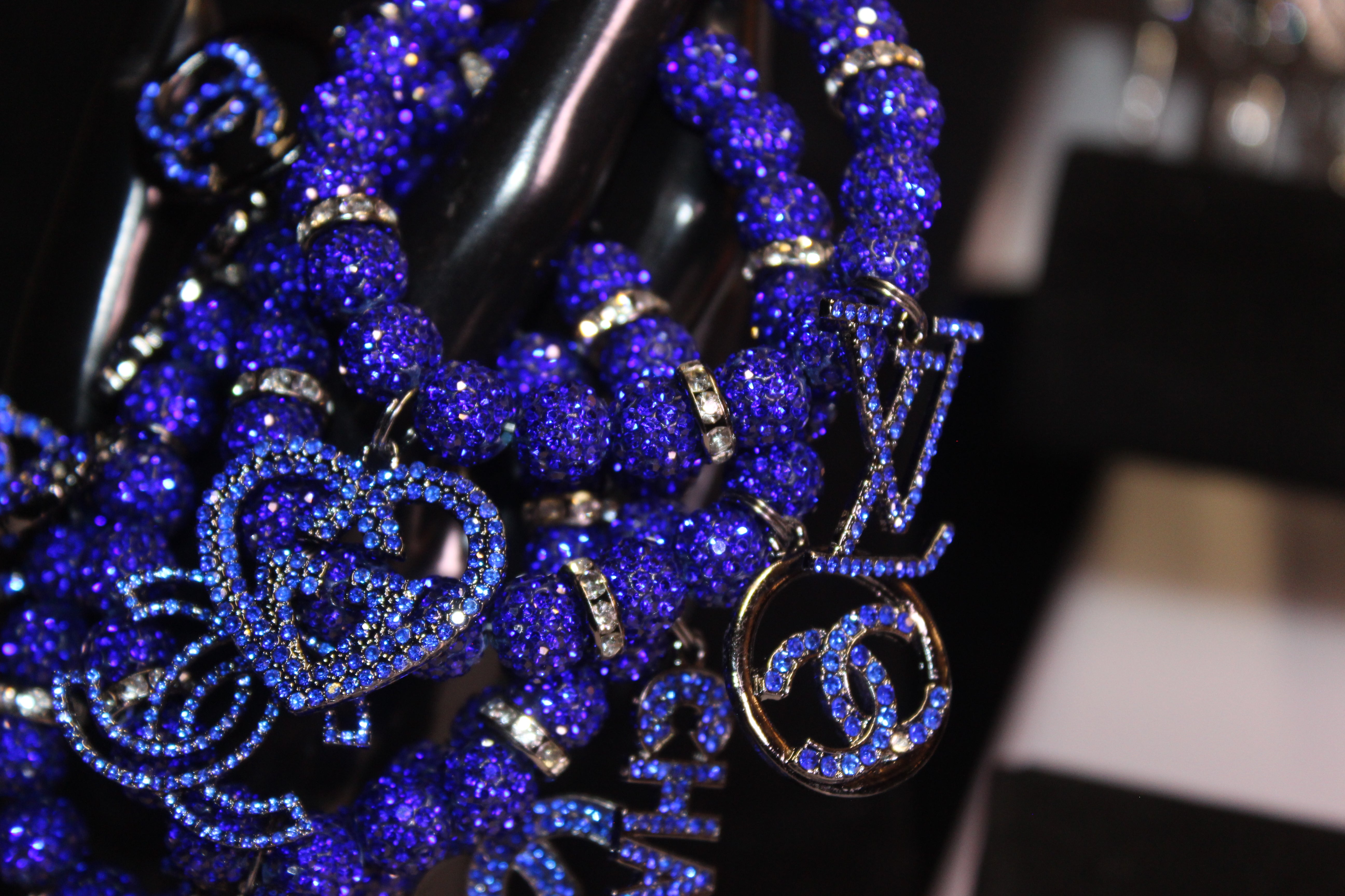 Blue 4 Piece Rhinestone Charm Bracelet Set